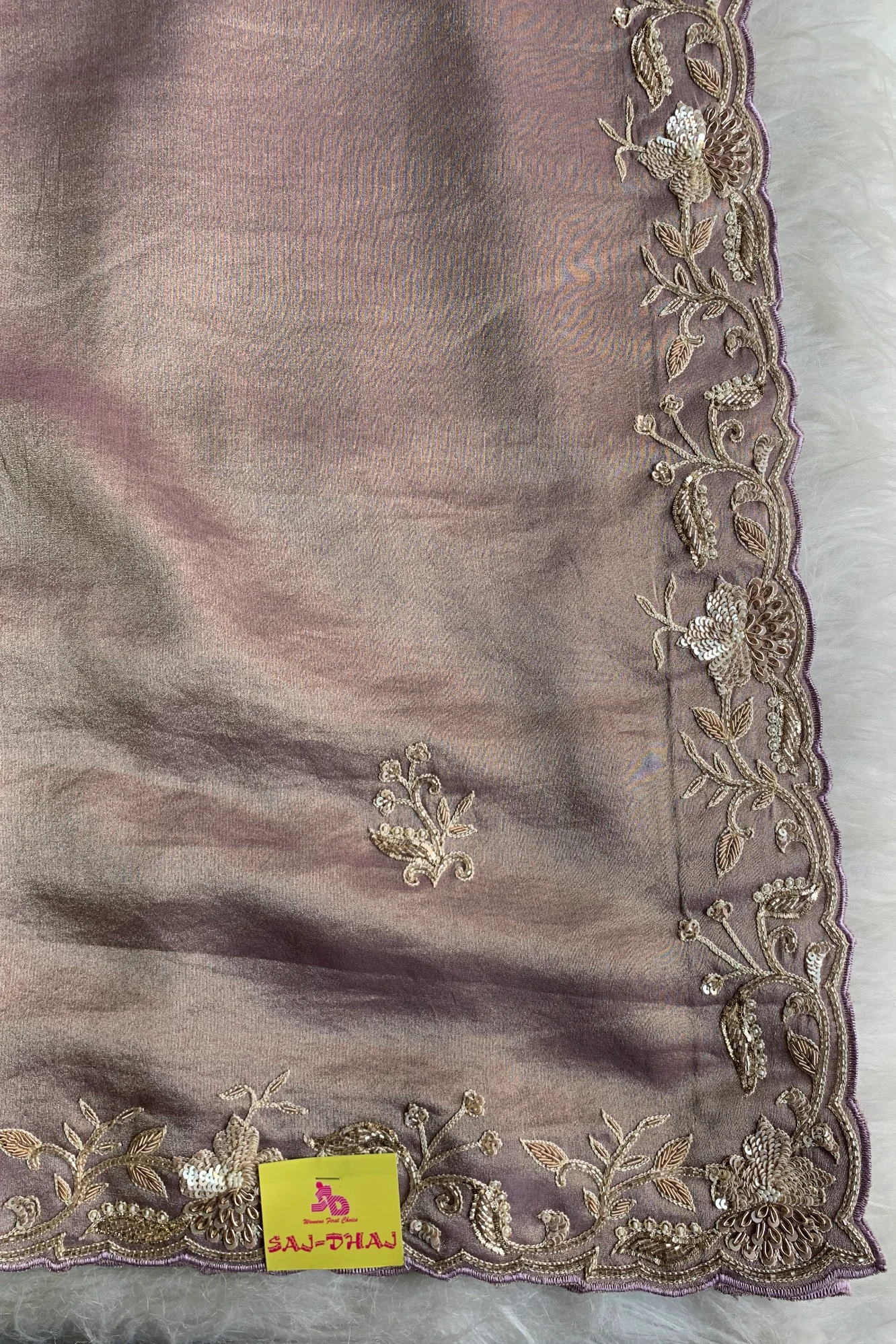Light Lilac Embellished Tissue Saree 5640 08