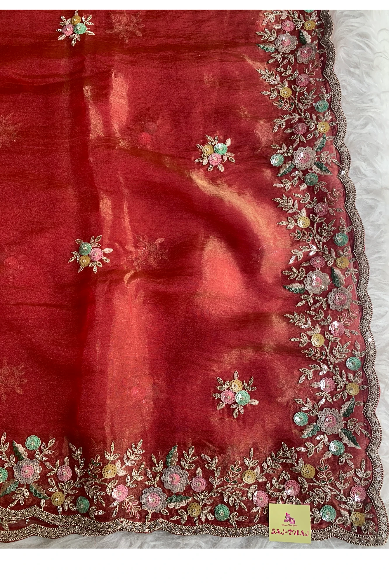 Red Pink Crush Tissue Organza Saree 5777 01