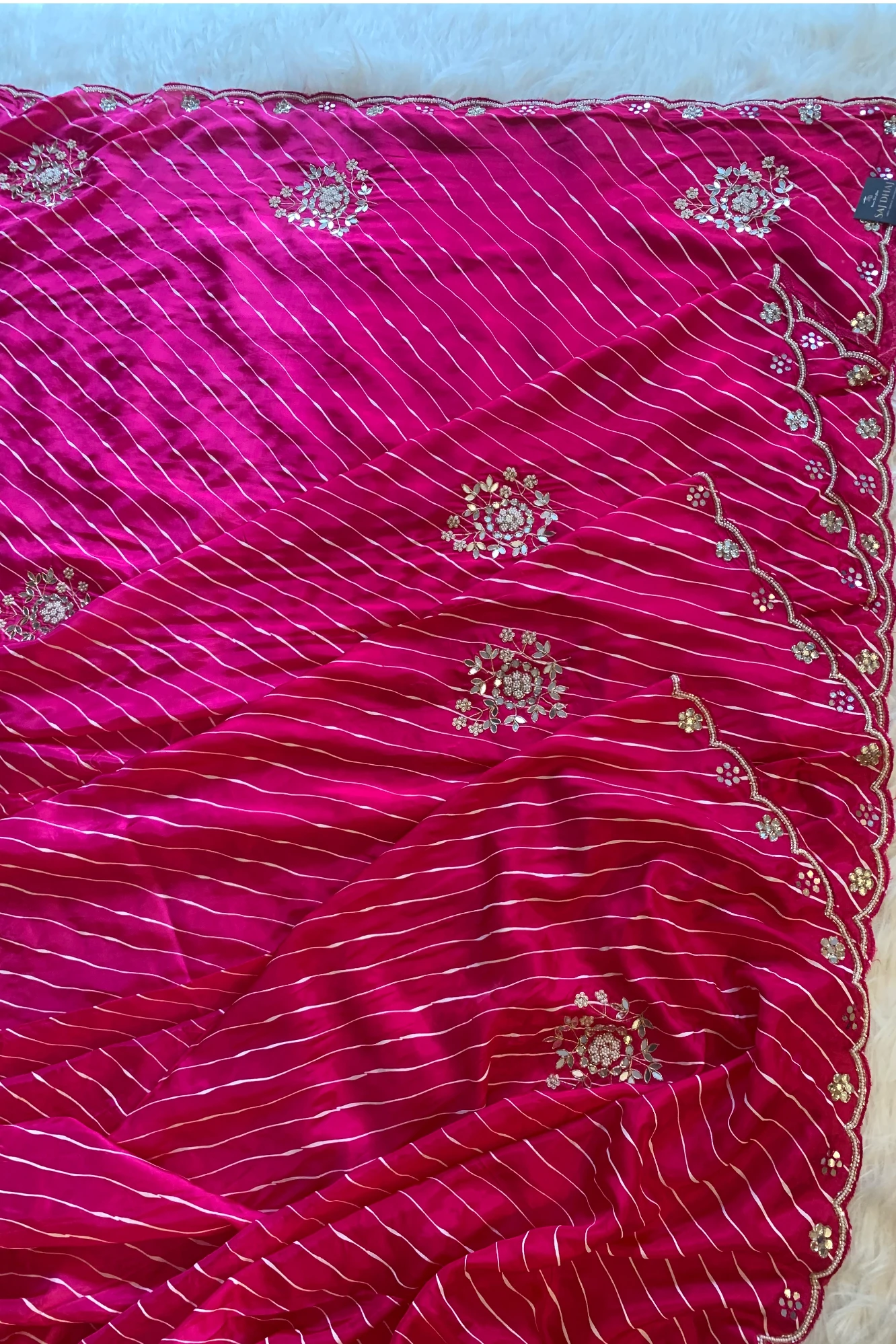 Rani Pink Leheriya Russian Silk Saree with Gota Patti 5846 05