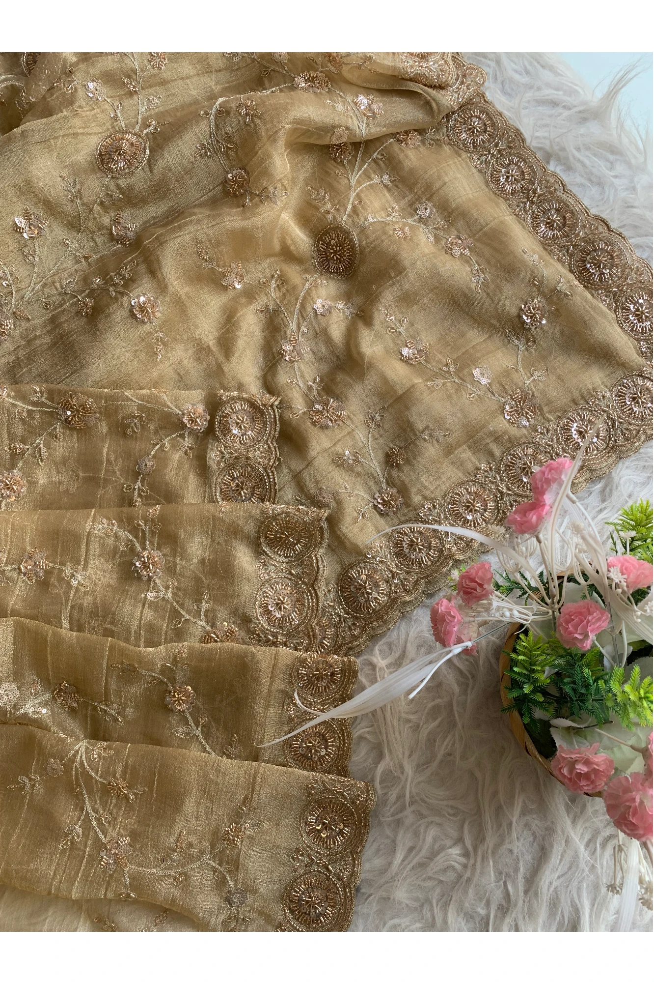 Beige Tissue Saree 5744 01