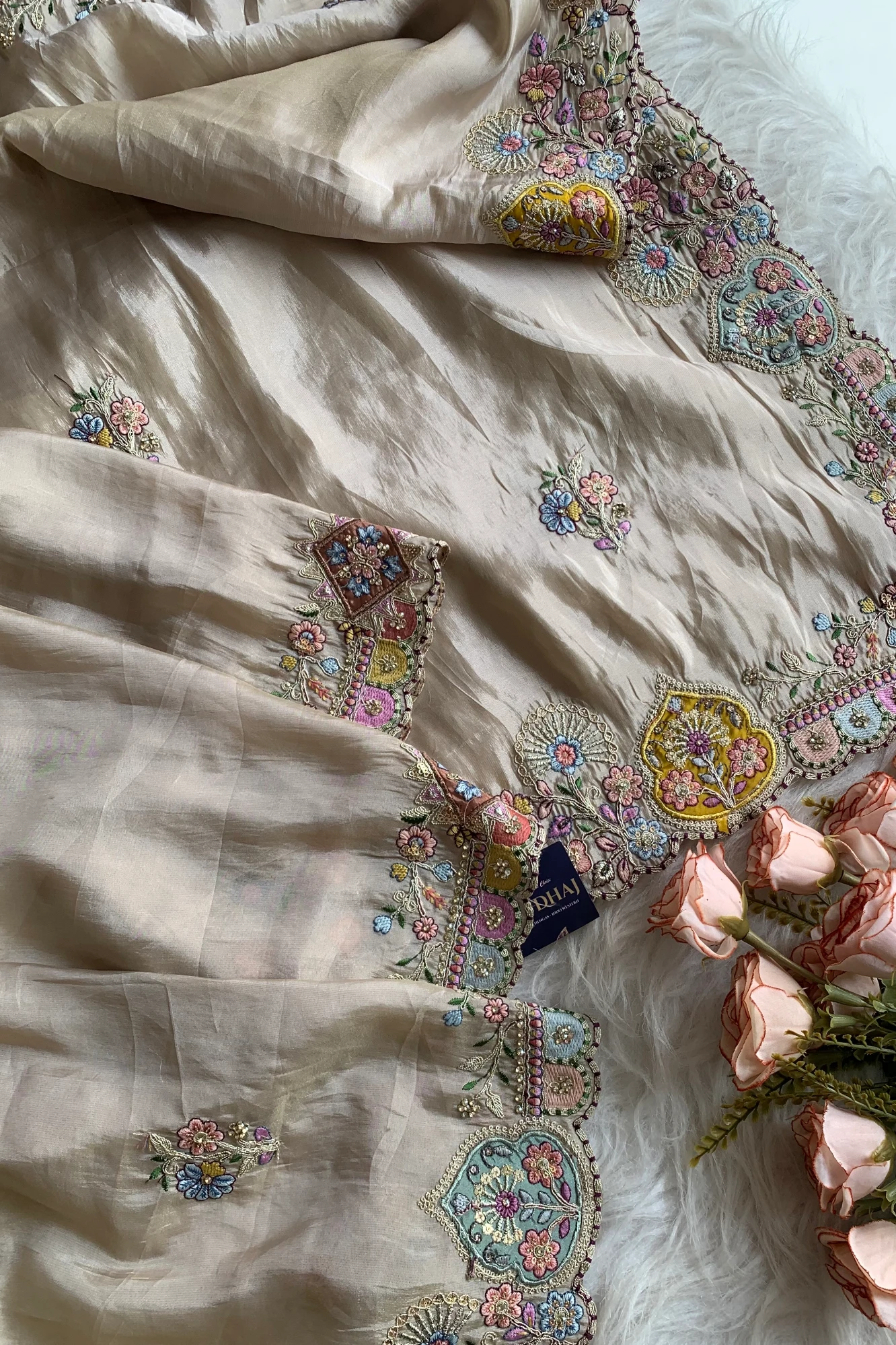 Beige Multicolored work Saree 5786 04