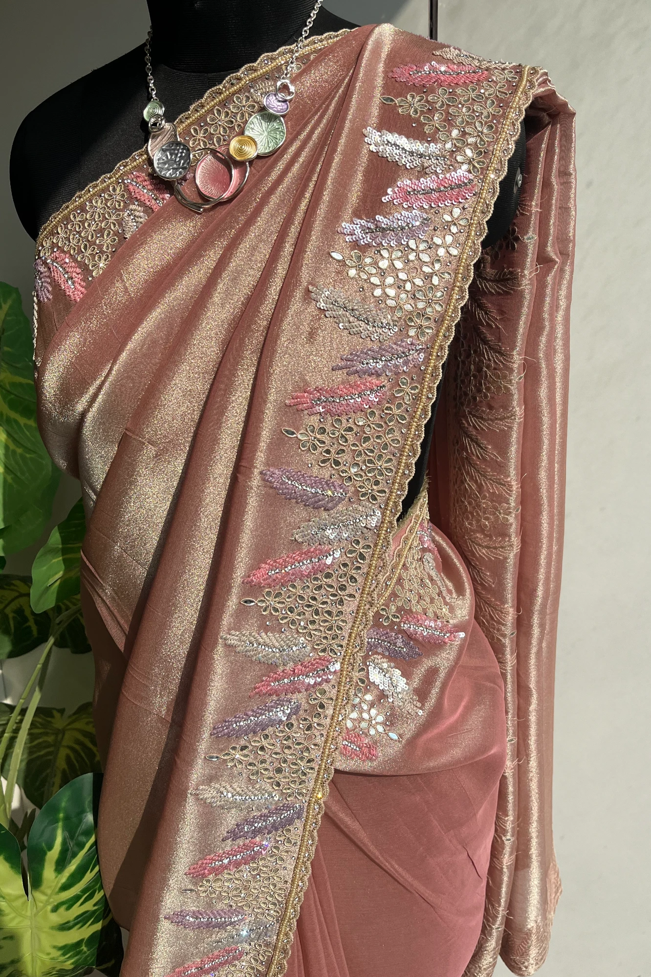 Rose Gold Designer Tissue Saree 5518 11