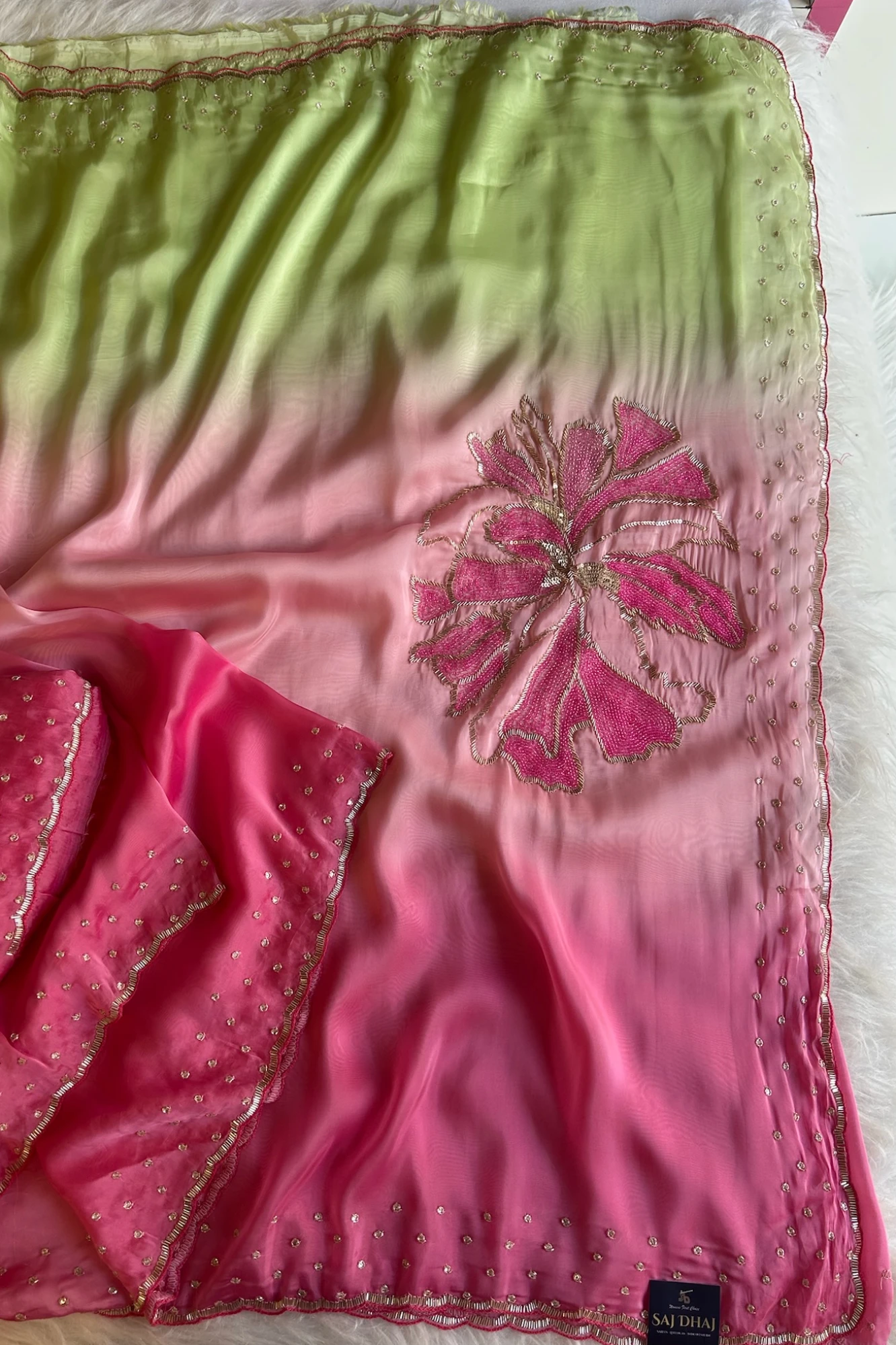 Three-Tone Ombre Habutai Silk Saree with Designer Pallu 5765 03