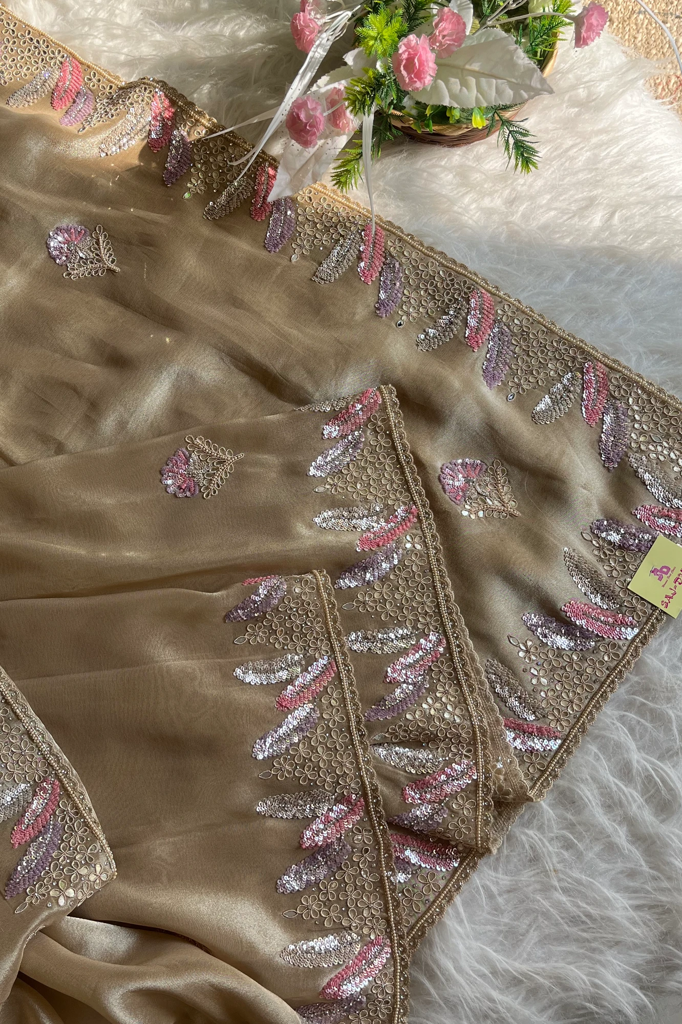 Beige Designer Tissue Saree 5518 11/5656 15