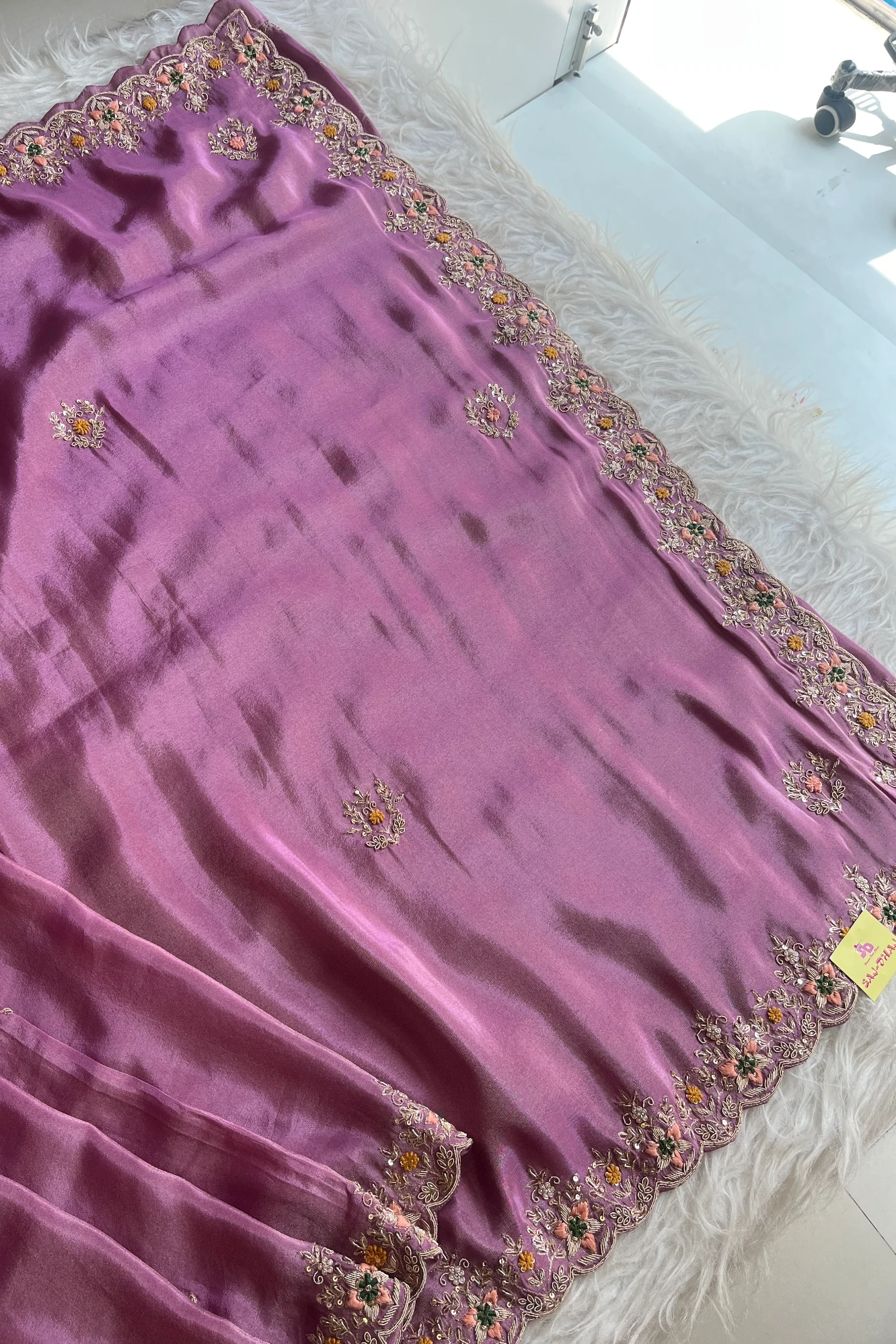 Lilac Tissue Embroidered Saree 5702 01