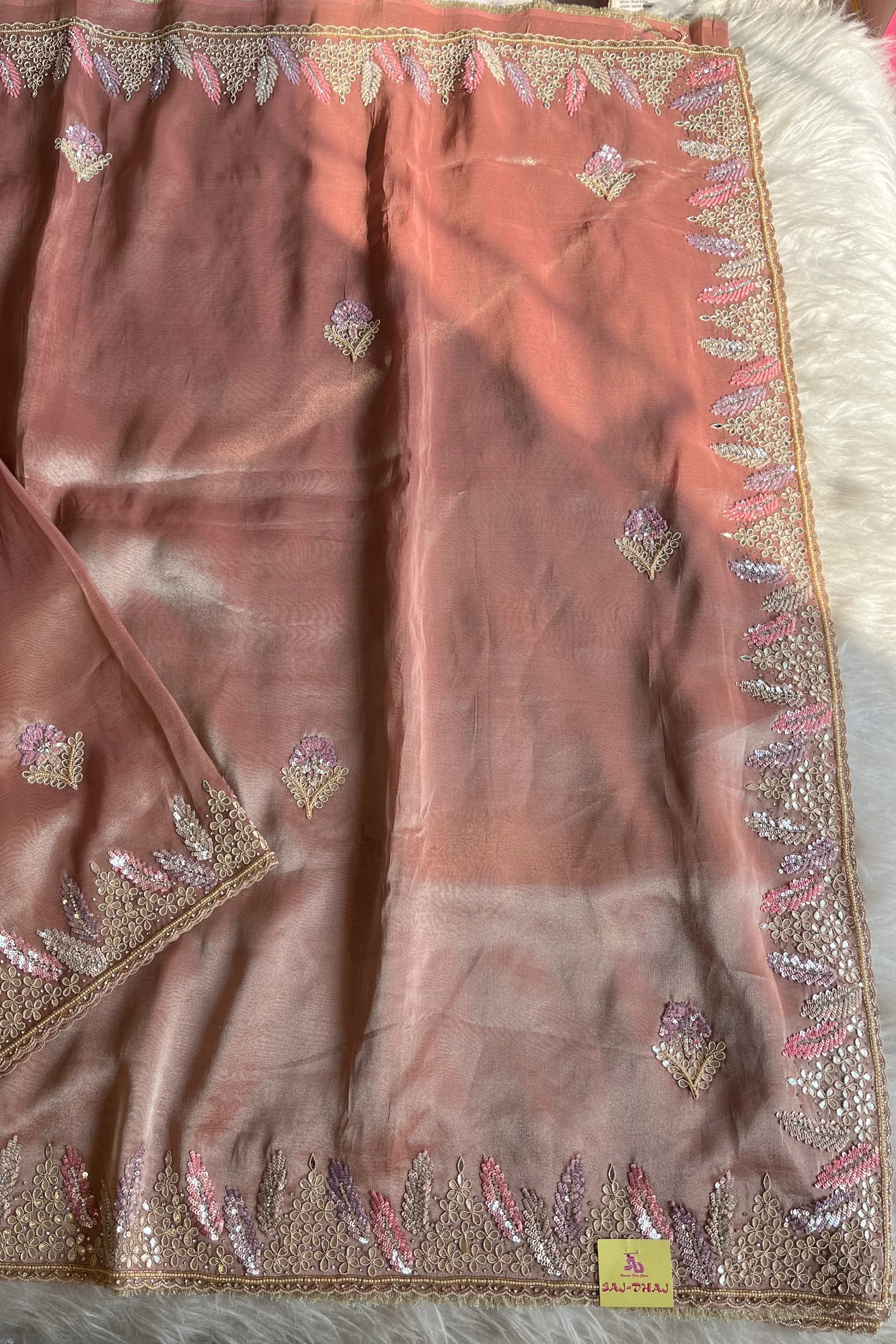 Rose Gold Designer Tissue Saree 5518 11