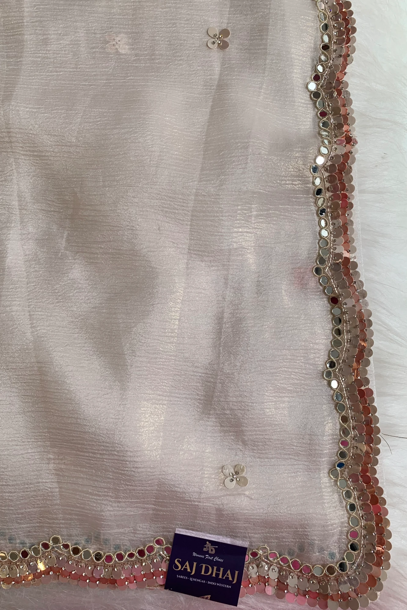 White Crush Organza Saree 5851 02