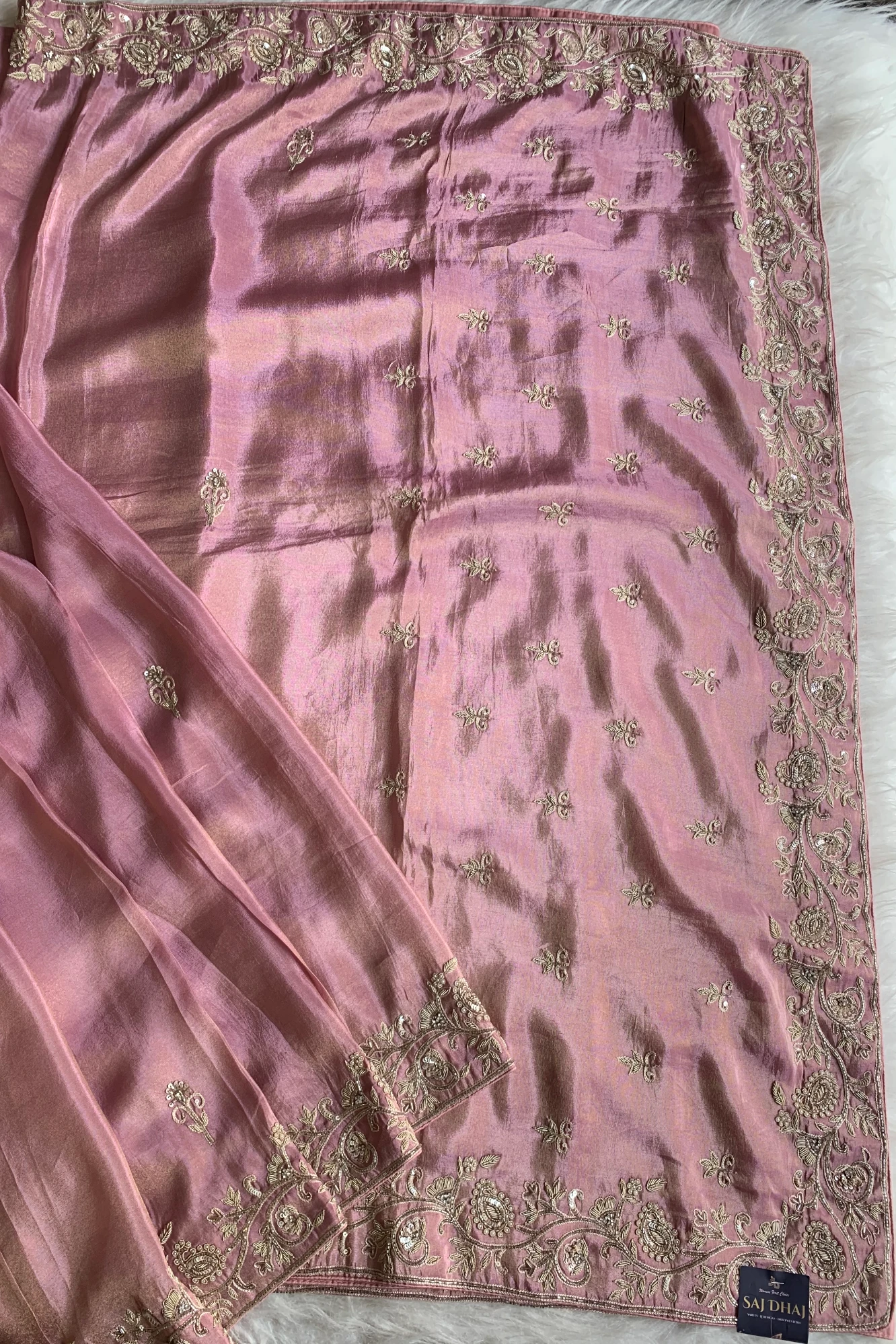 Onion Pink Embellished Tissue Saree 5792 02
