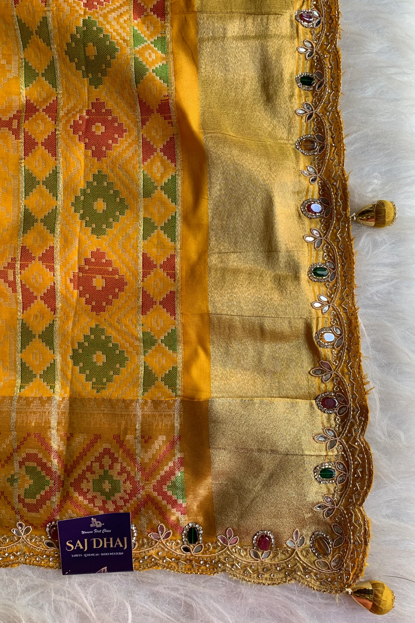 Yellow Patola Jewel Work Banarasi Saree 5862 02
