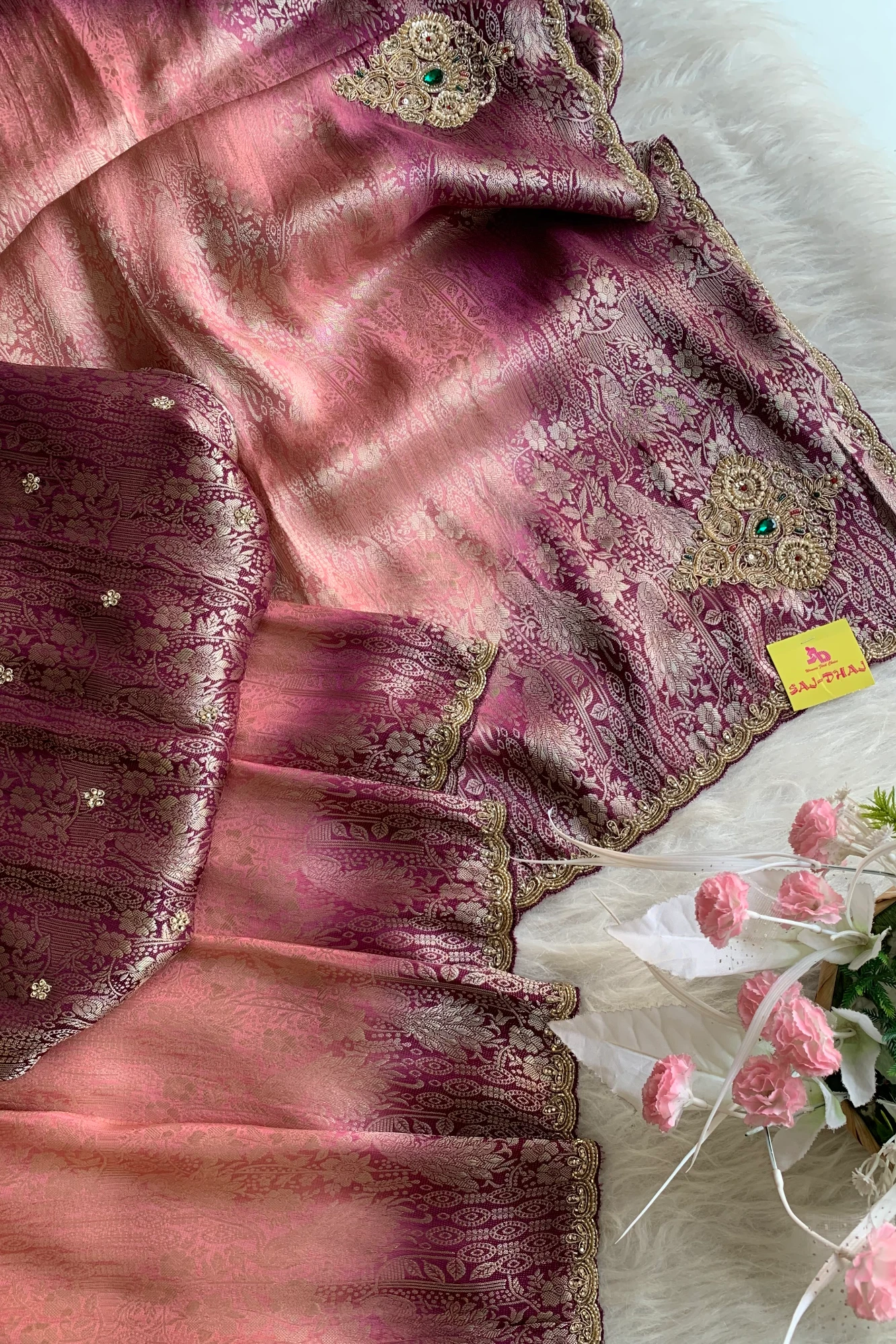 Blush Pink & Dark Pink Kanchipuram Silk Saree 5751 04
