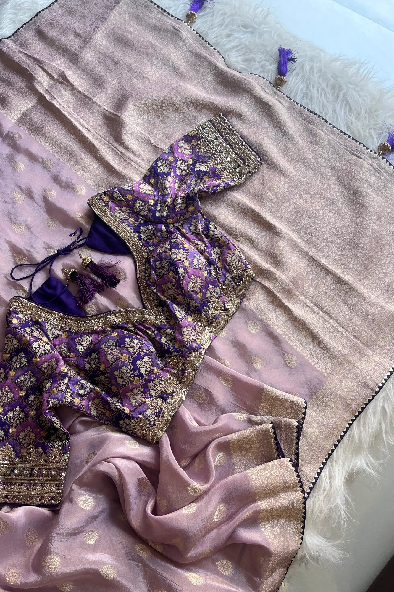 Lavender Banarasi Saree with Purple Jamawar Blouse
