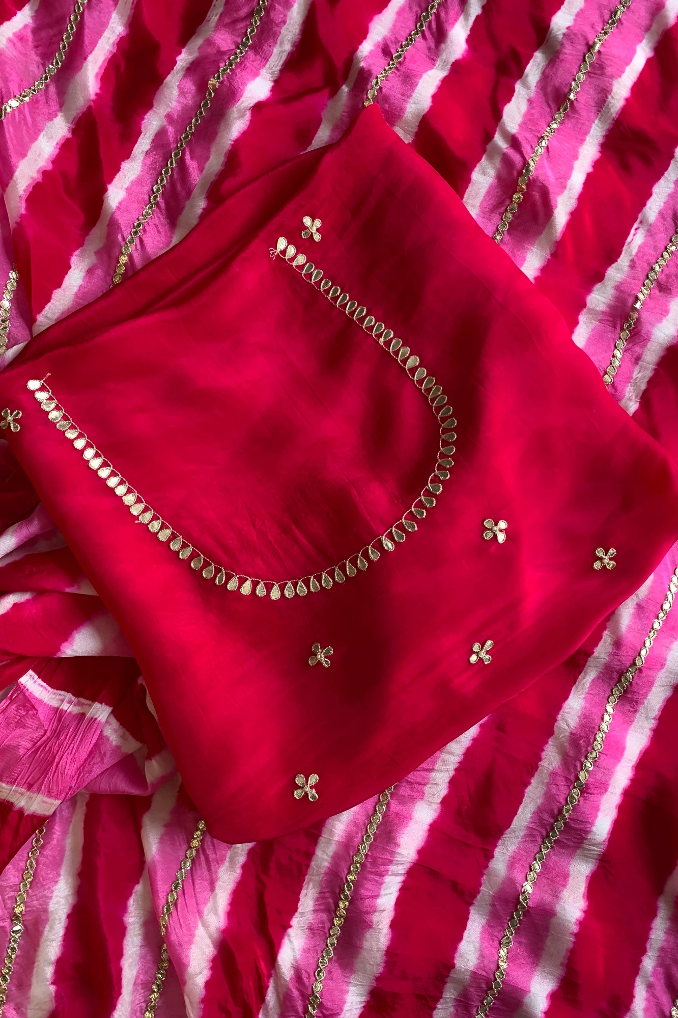 Pink Jaal Leheriya Habutai Silk Saree 5846 01