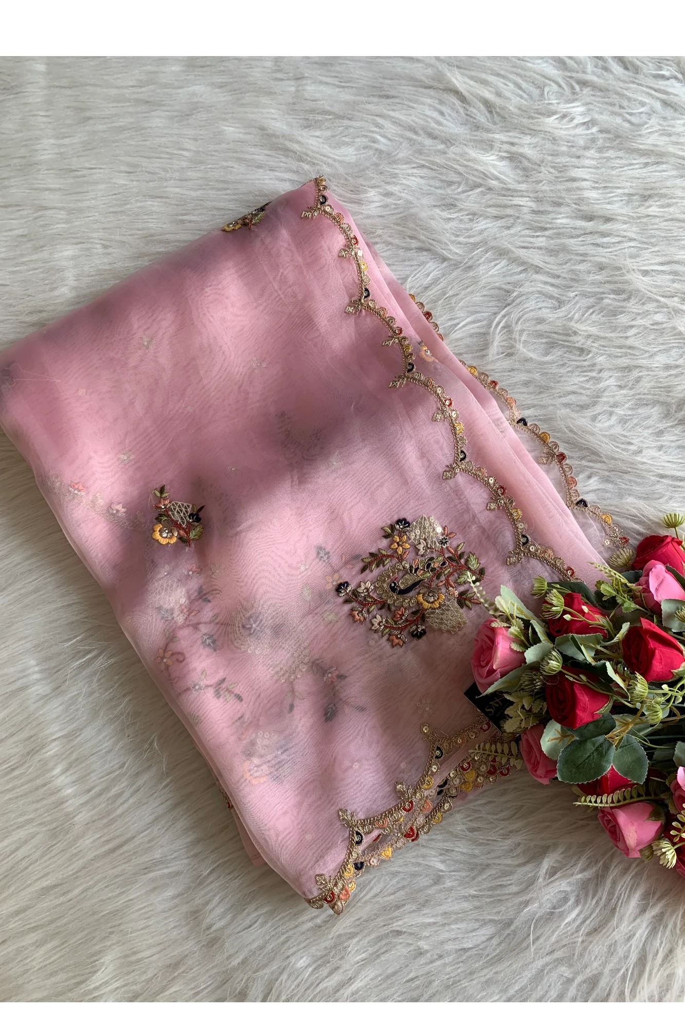 Baby Pink Reyana Organza Saree 5822 02