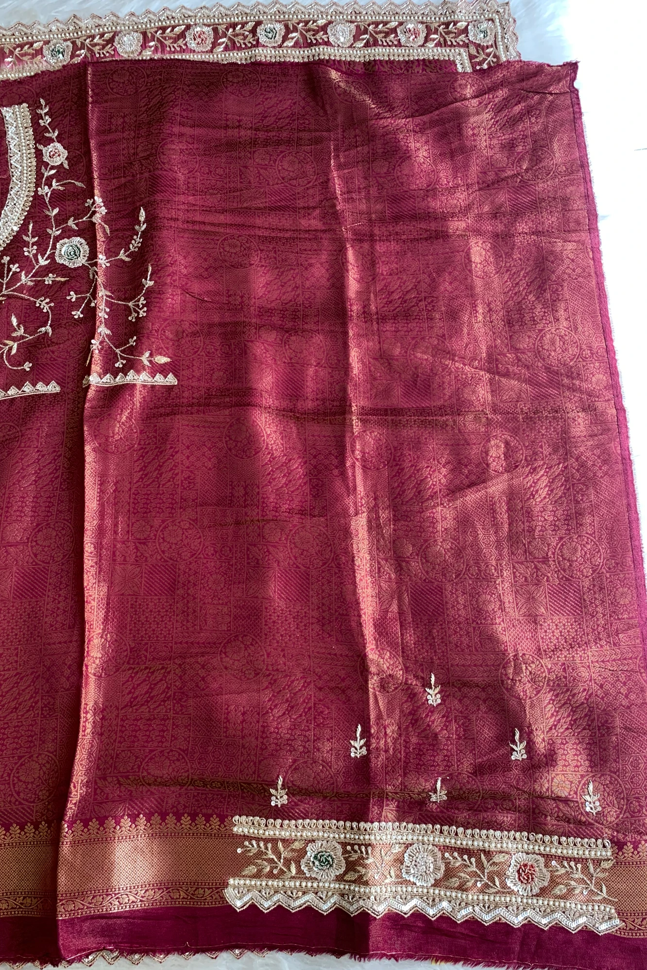 Ivory & Pink Banarasi Saree 5859 05
