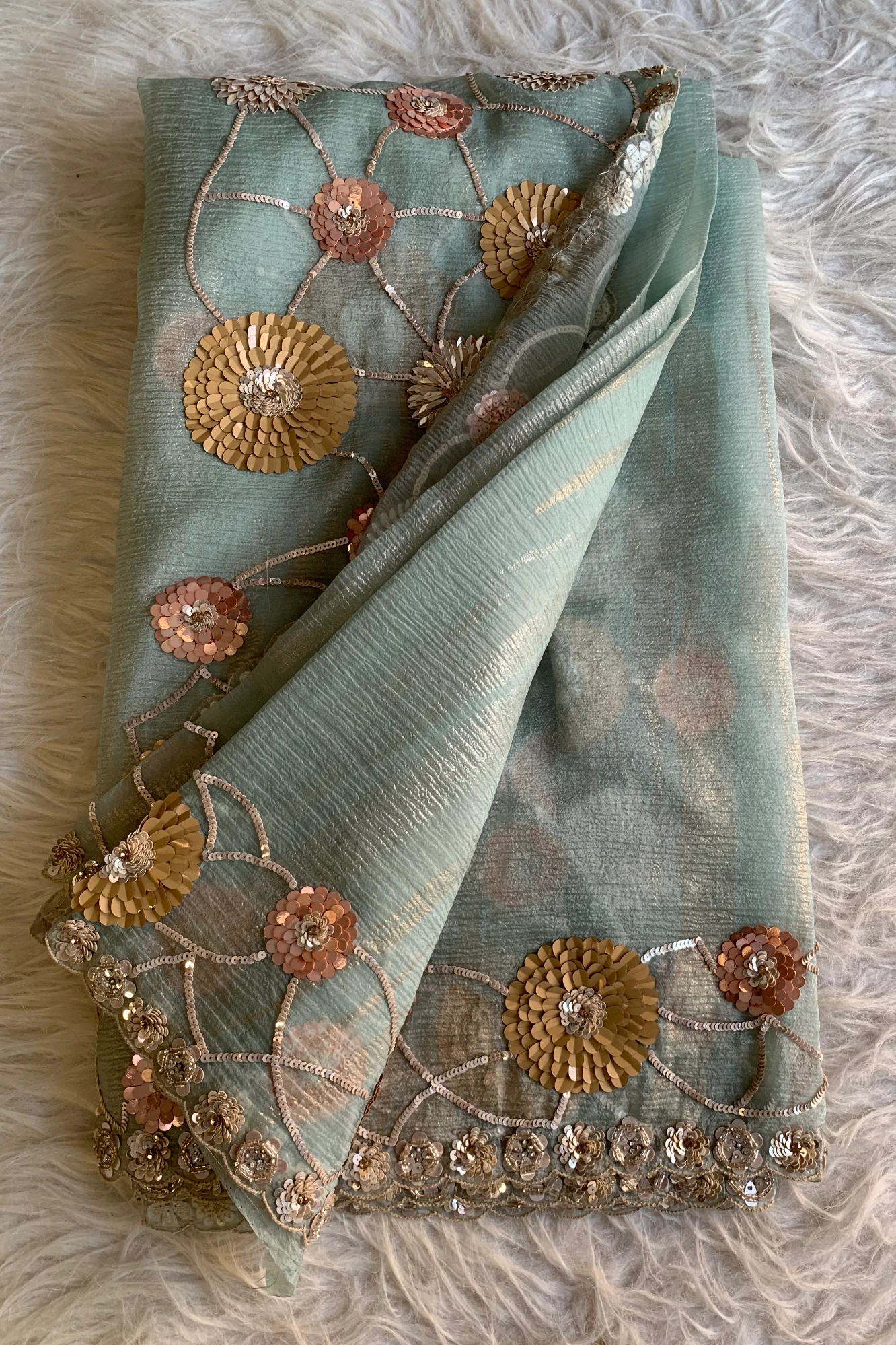 Green Textured Organza Saree 5851 01