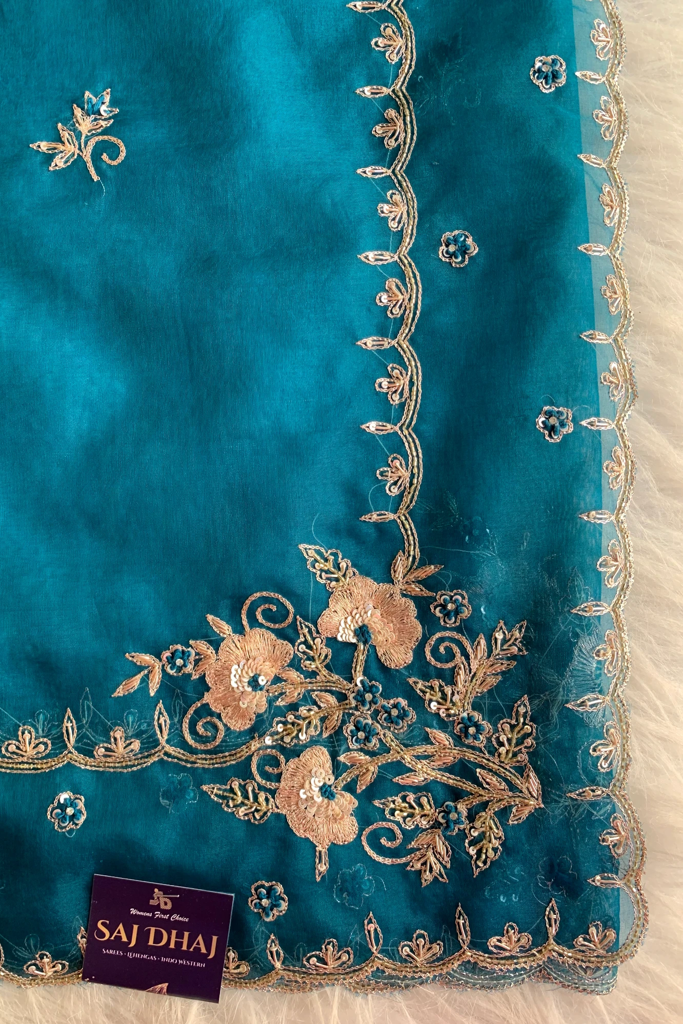Peacock Blue Soft Organza Saree 5850 04