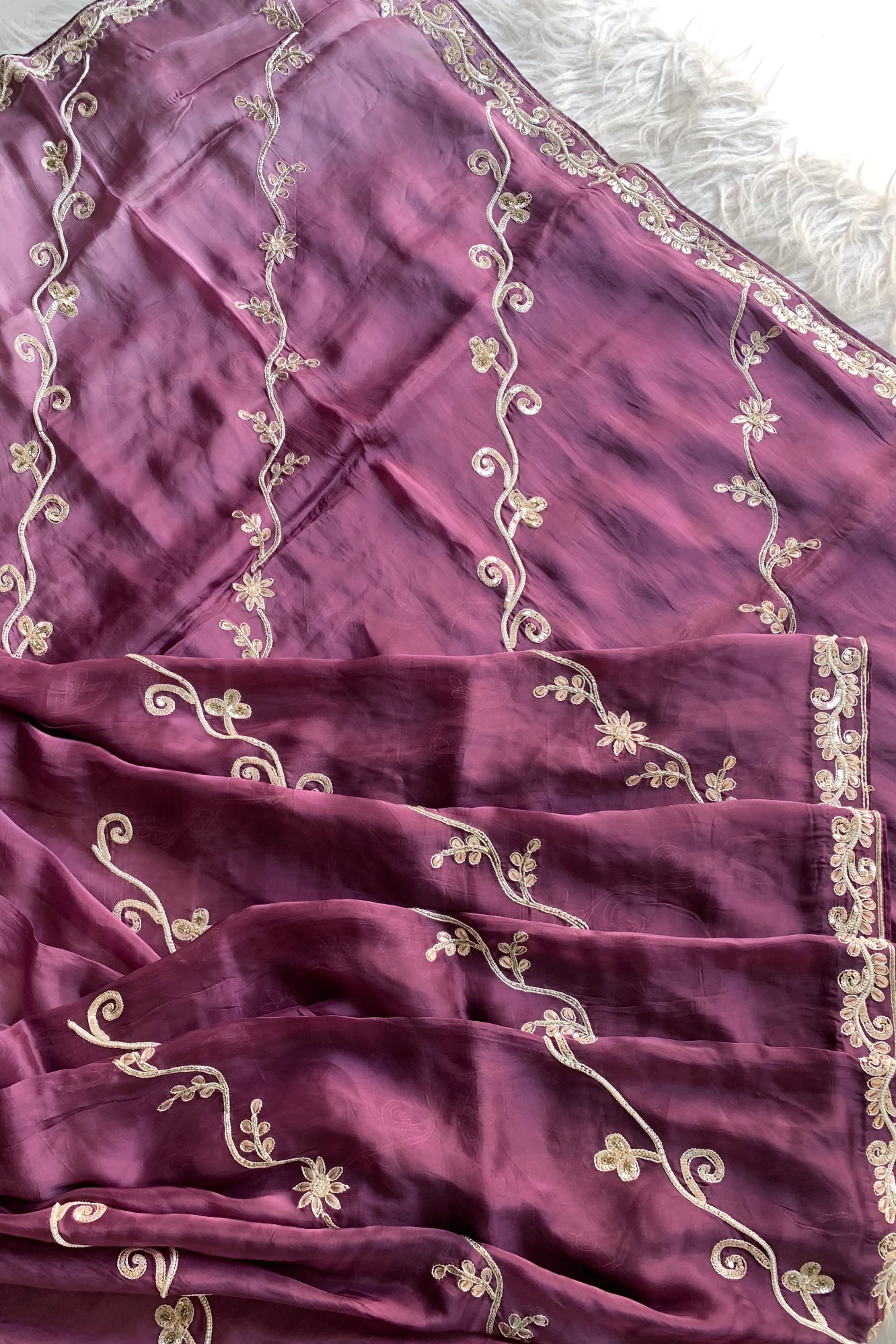 Purple Habutai Silk Saree 4609 06