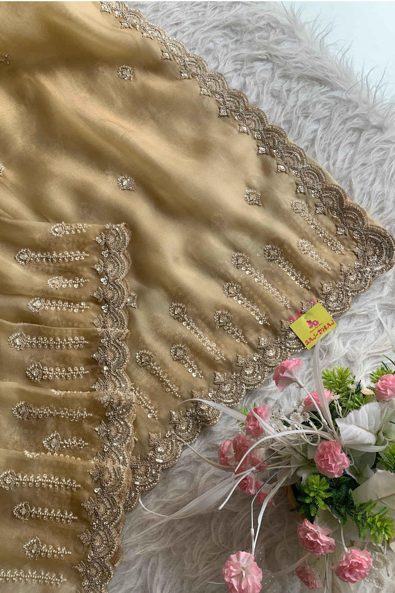 Beige Organza Saree 5687 20