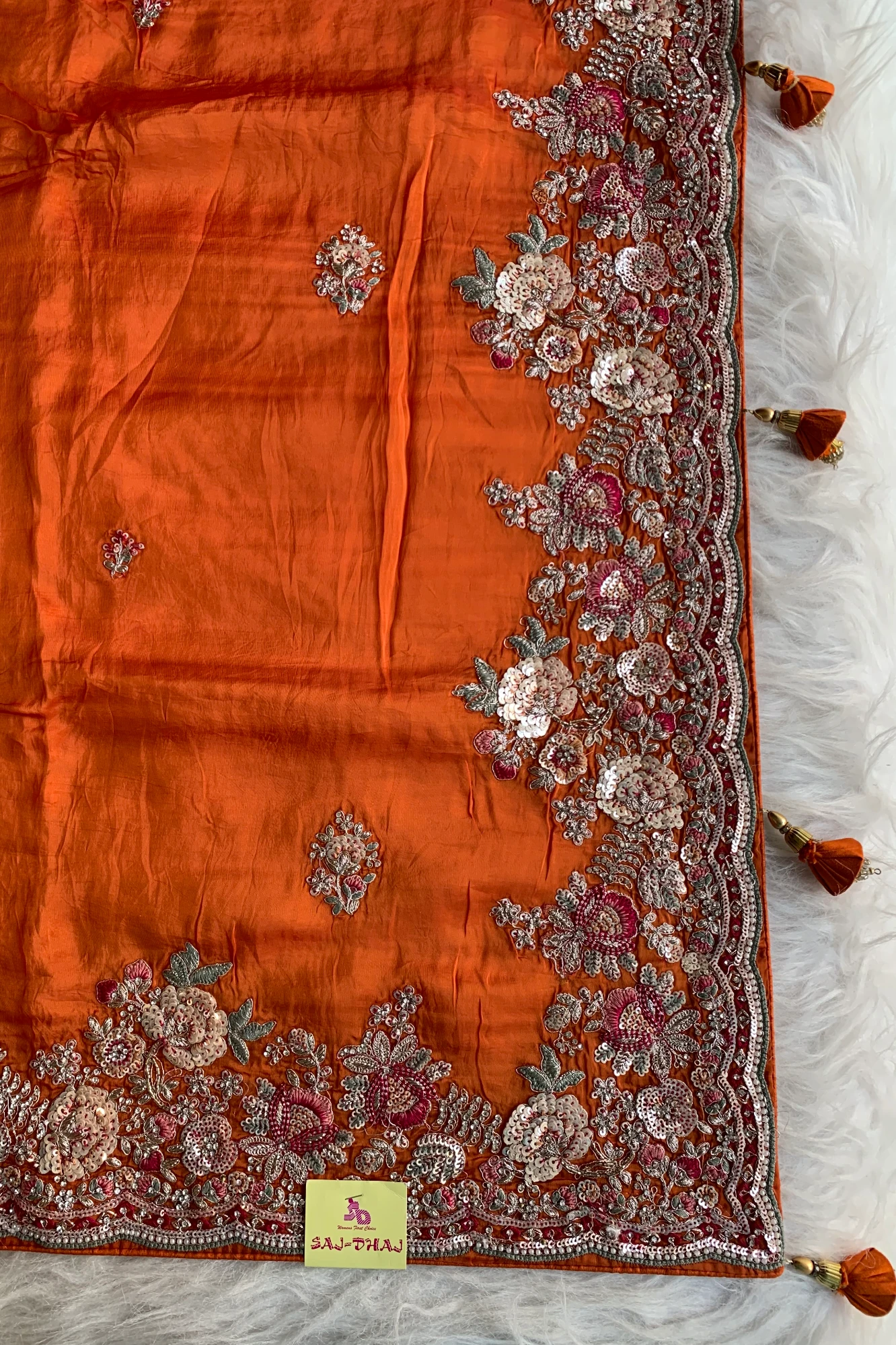 Orange Habutai Silk Saree 5662 10