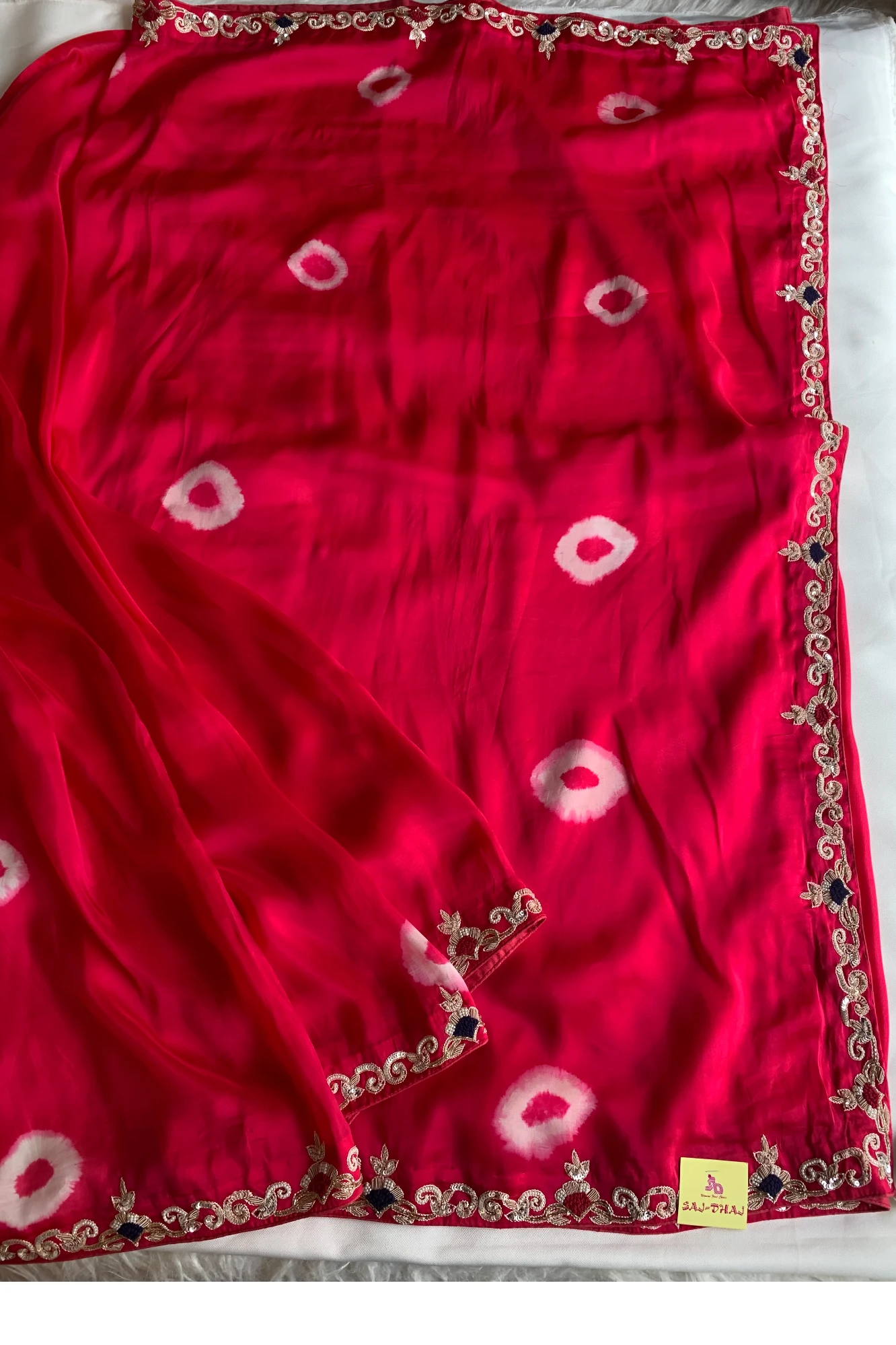 Rani Pink Habutai Silk Saree with Tie&Dye Design 5650 09