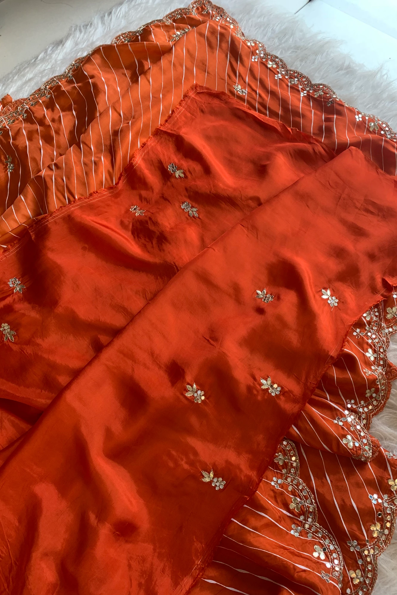 Orange Leheriya Russian Silk Saree with Gota Patti 5846 06
