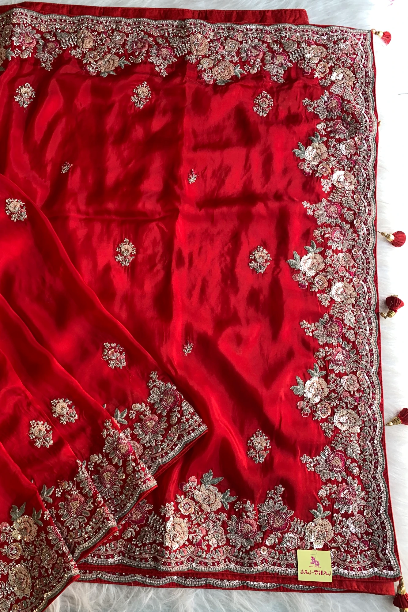 Red Floral Dori Habutai Silk Saree 5662 10