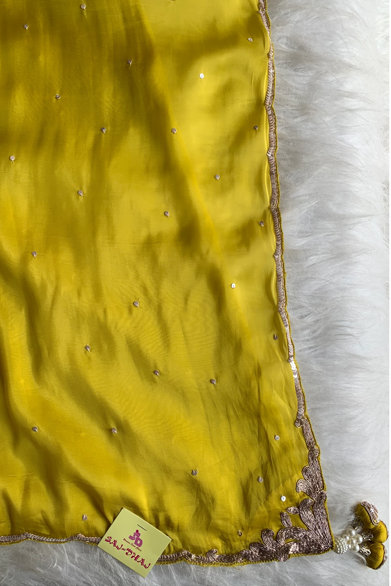 Yellow Embellished Habutai Silk Saree 5650 03