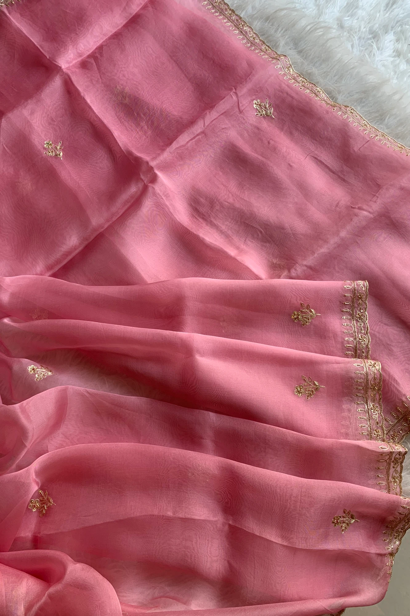 Baby Pink Embellished Pure Organza Saree 5843 01