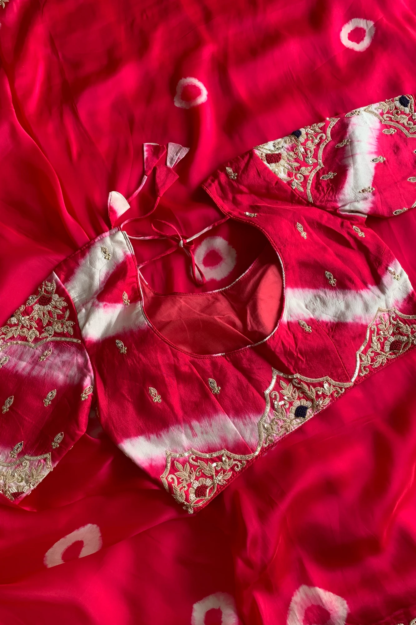 Rani Pink Habutai Silk Saree with Tie&Dye Design 5650 09