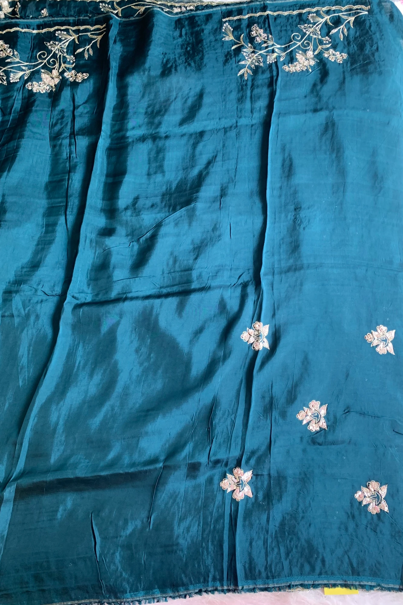 Peacock Blue Habutai Silk Saree 5765 01