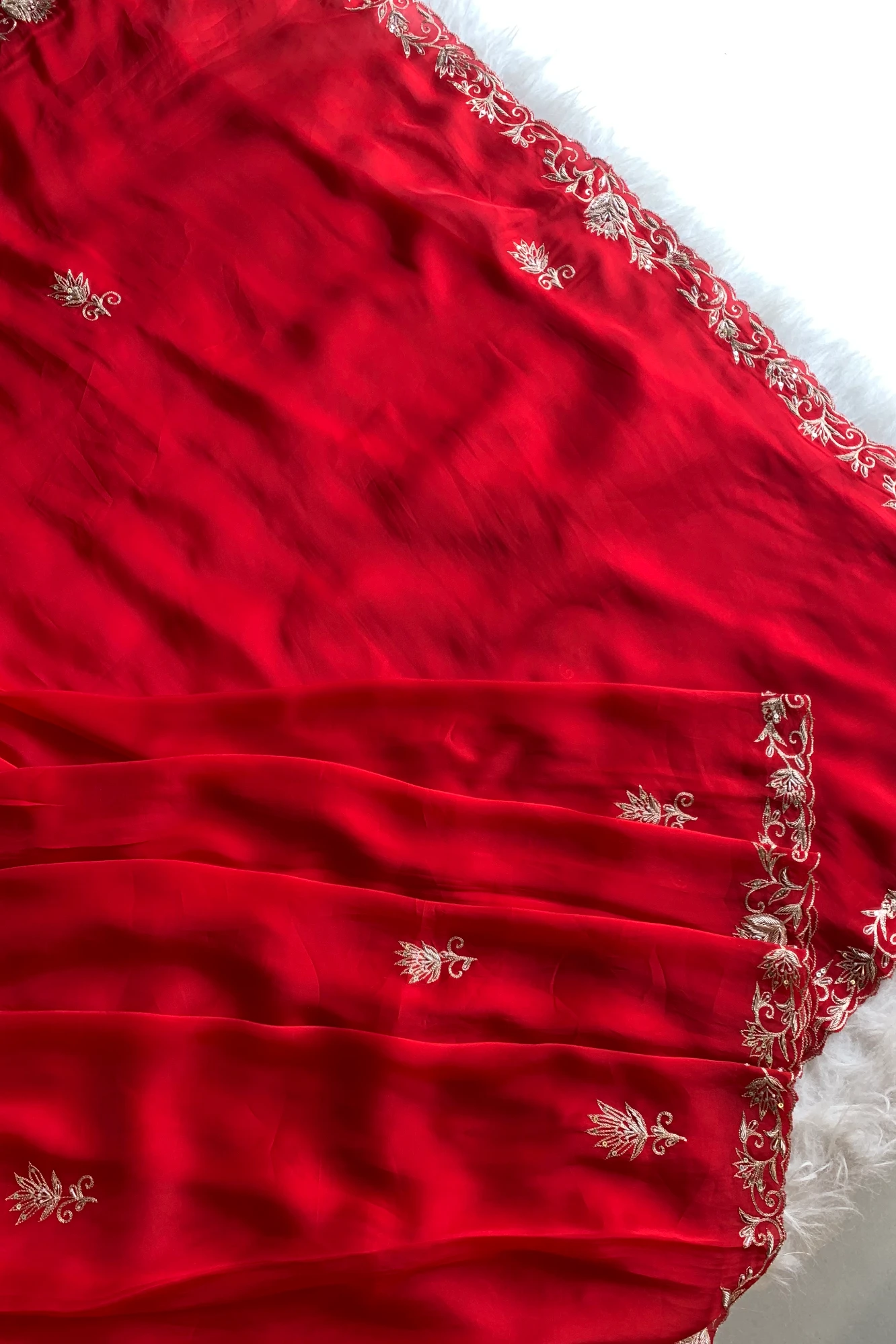 Red Embroidered Habutai Silk Saree 5792 01