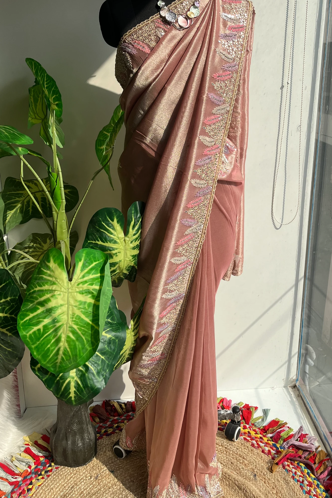 Rose Gold Designer Tissue Saree 5518 11