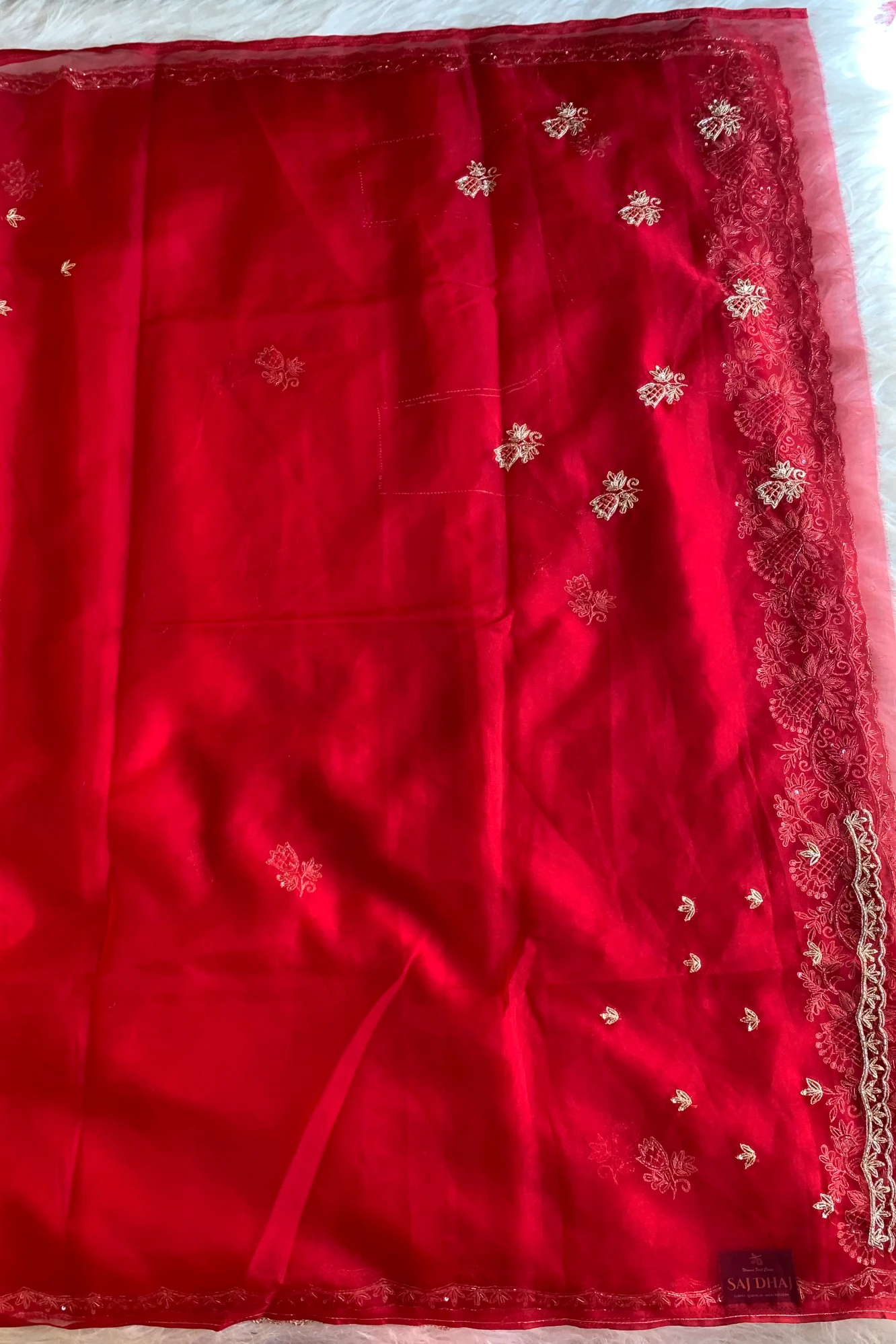Red Soft Organza Saree 5850 02