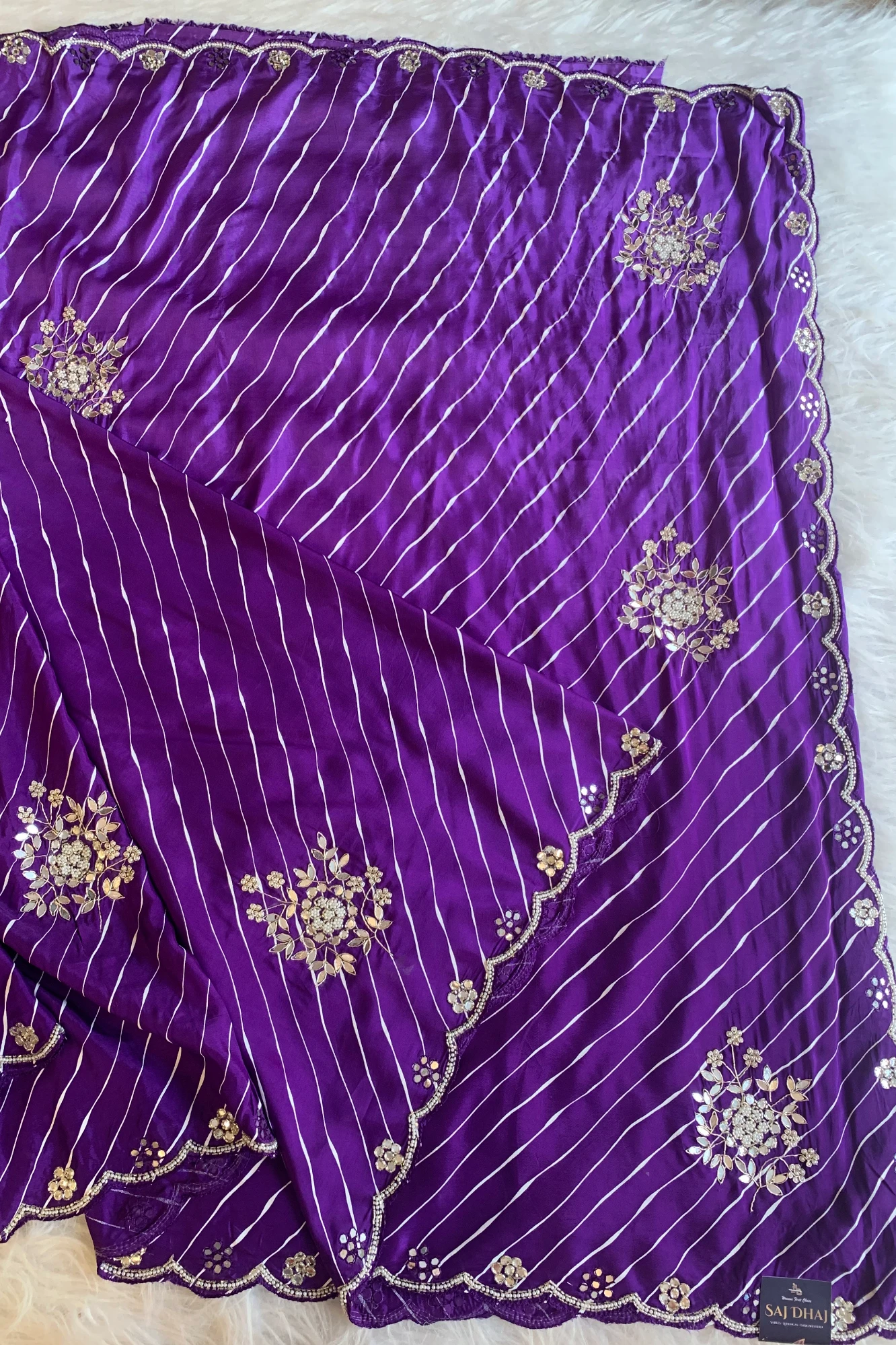 Purple Leheriya Russian Silk Saree with Gota Patti 5846 05