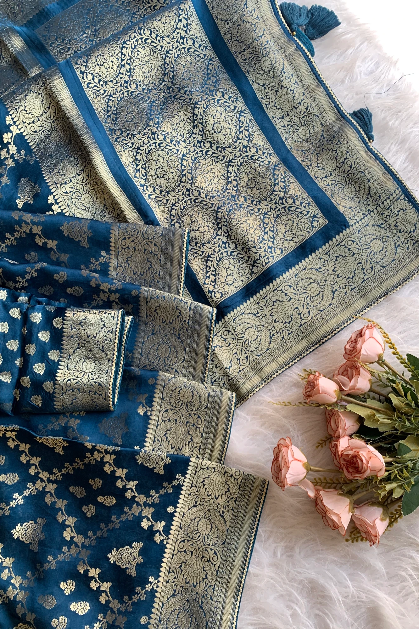 Peacock Blue Kanchi Banarasi Saree 5176 08