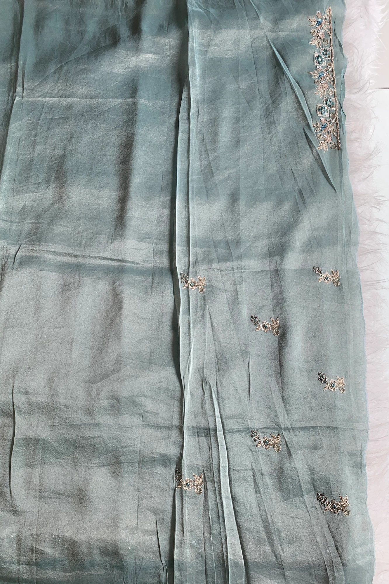 Sea Green Embellished Tissue Saree 5760 01