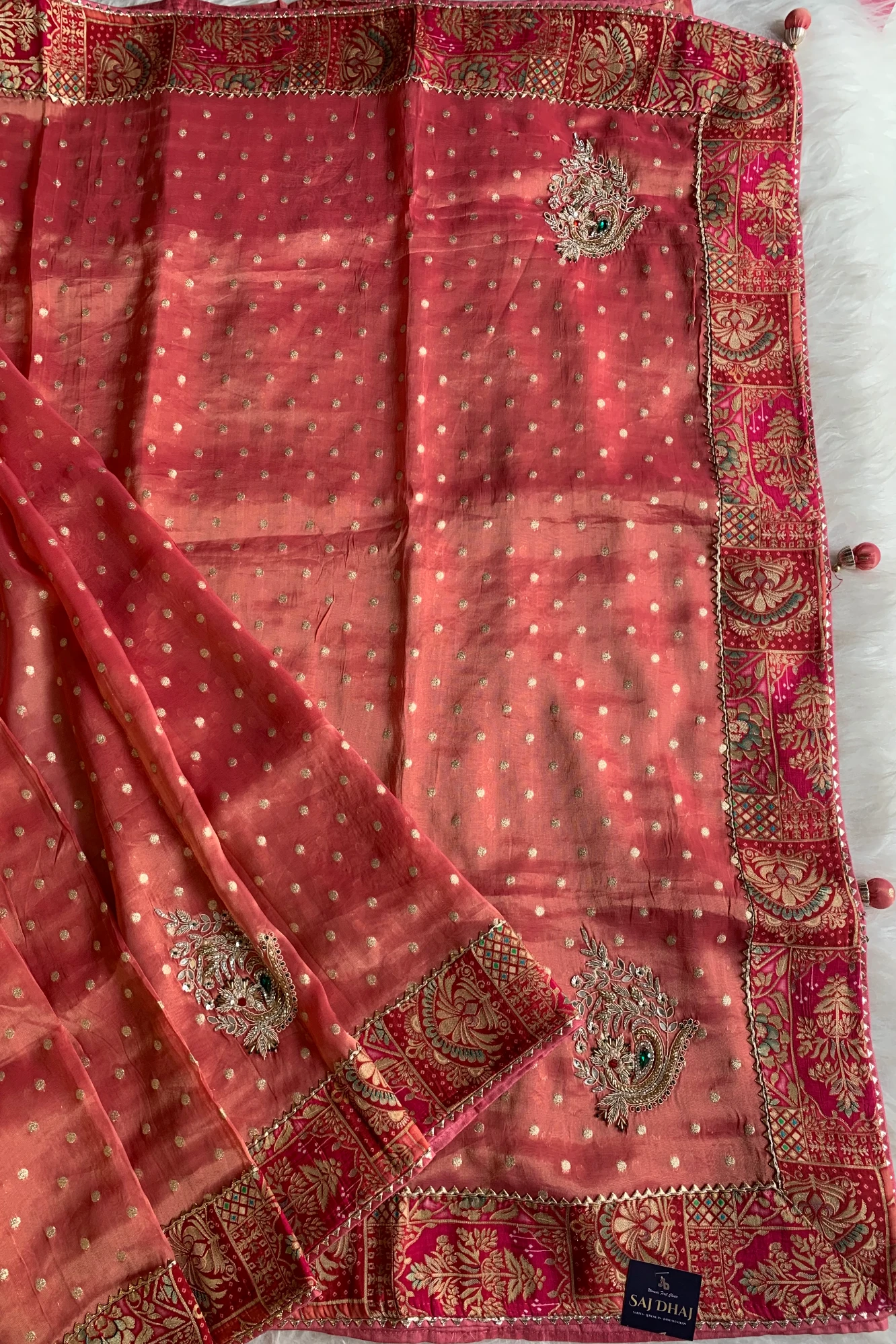 Blush Pink Jamawar Border Tissue Saree 5763 08