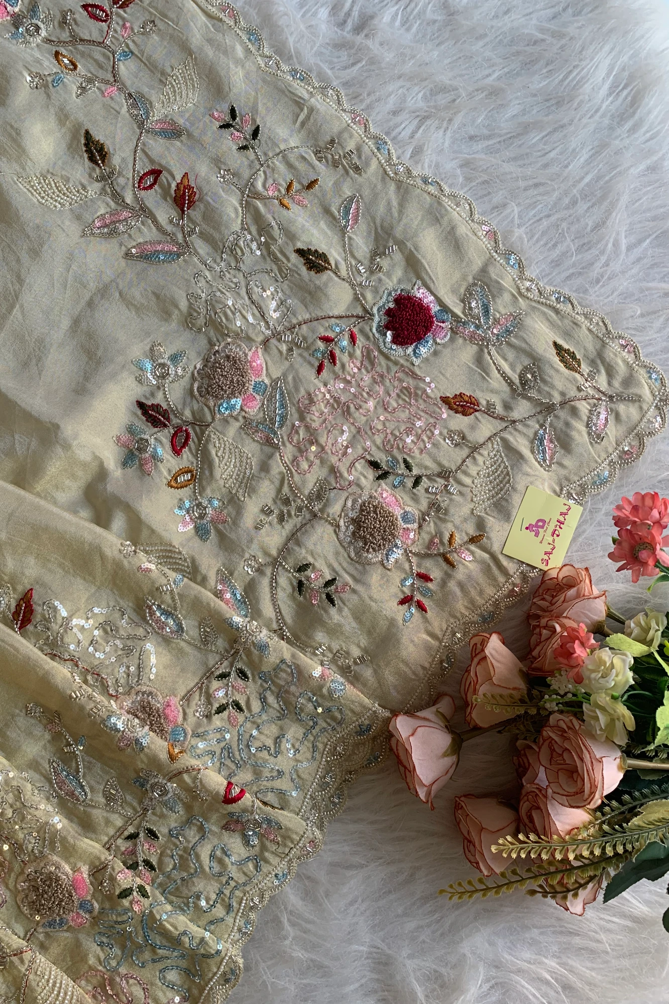 Beige Tissue Silk Saree