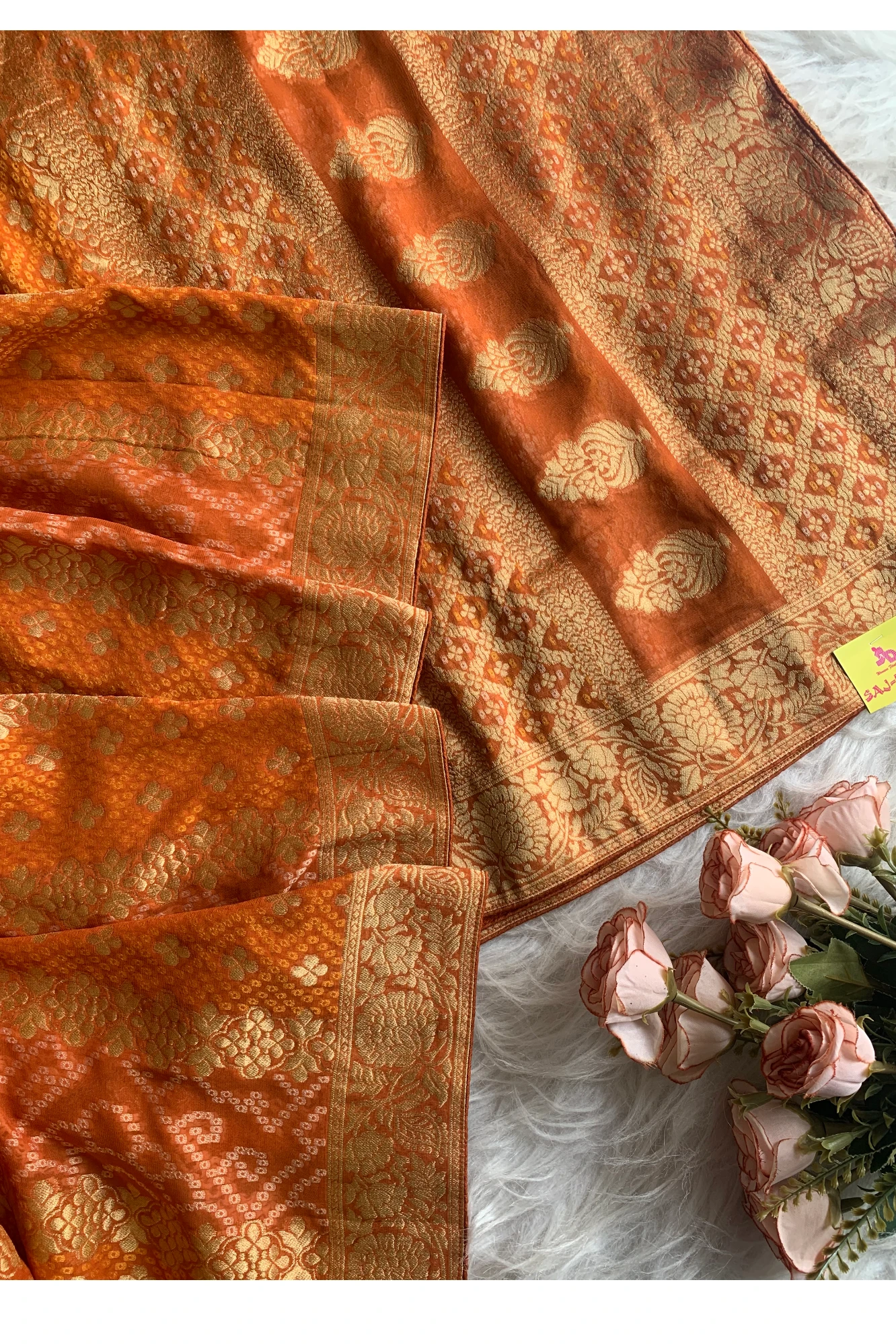 Rust Orange Banarasi Bandhej Saree