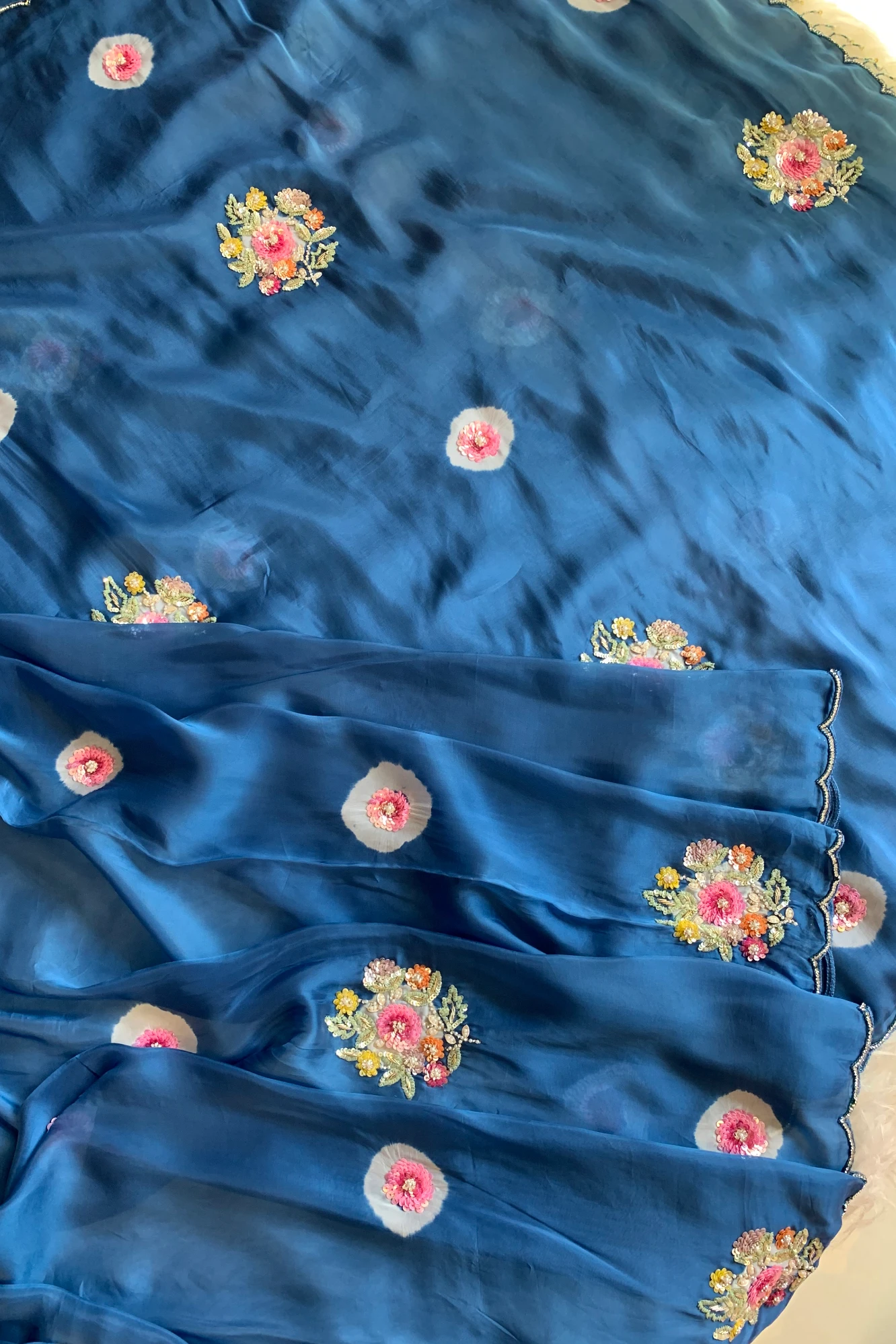 Ink Blue Tie-Dye Habutai Silk Saree 5359 12