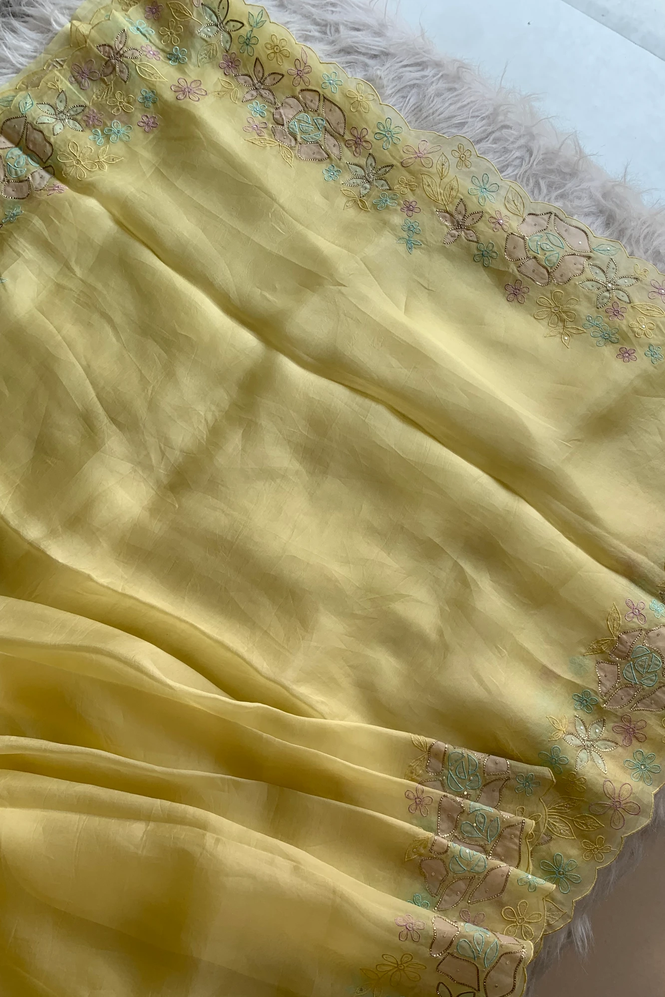 Lemon Yellow Kora Silk Saree 5781 09