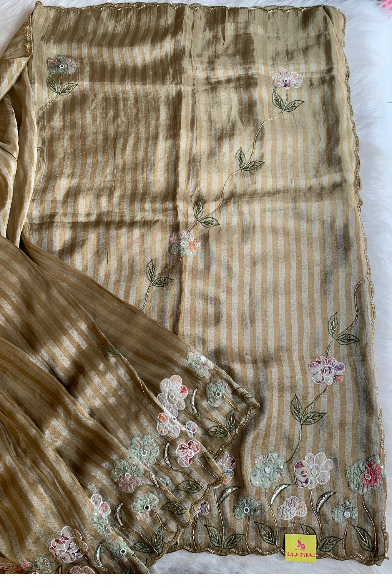 Green Stripes Banarasi Silk Saree 5751 17
