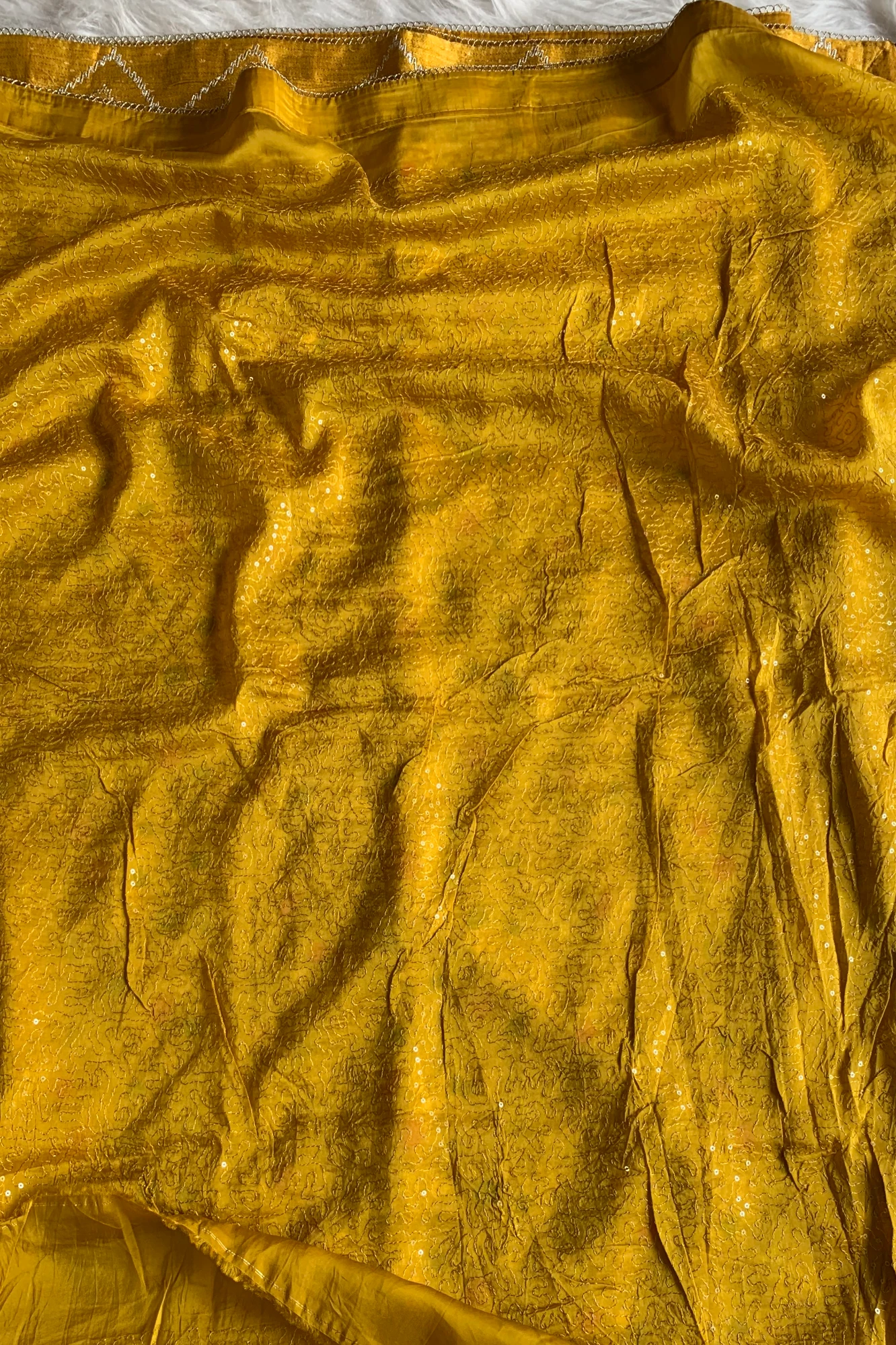 Yellow Printed Bandhej Modal Silk Saree with Lampi Gota 5274 03