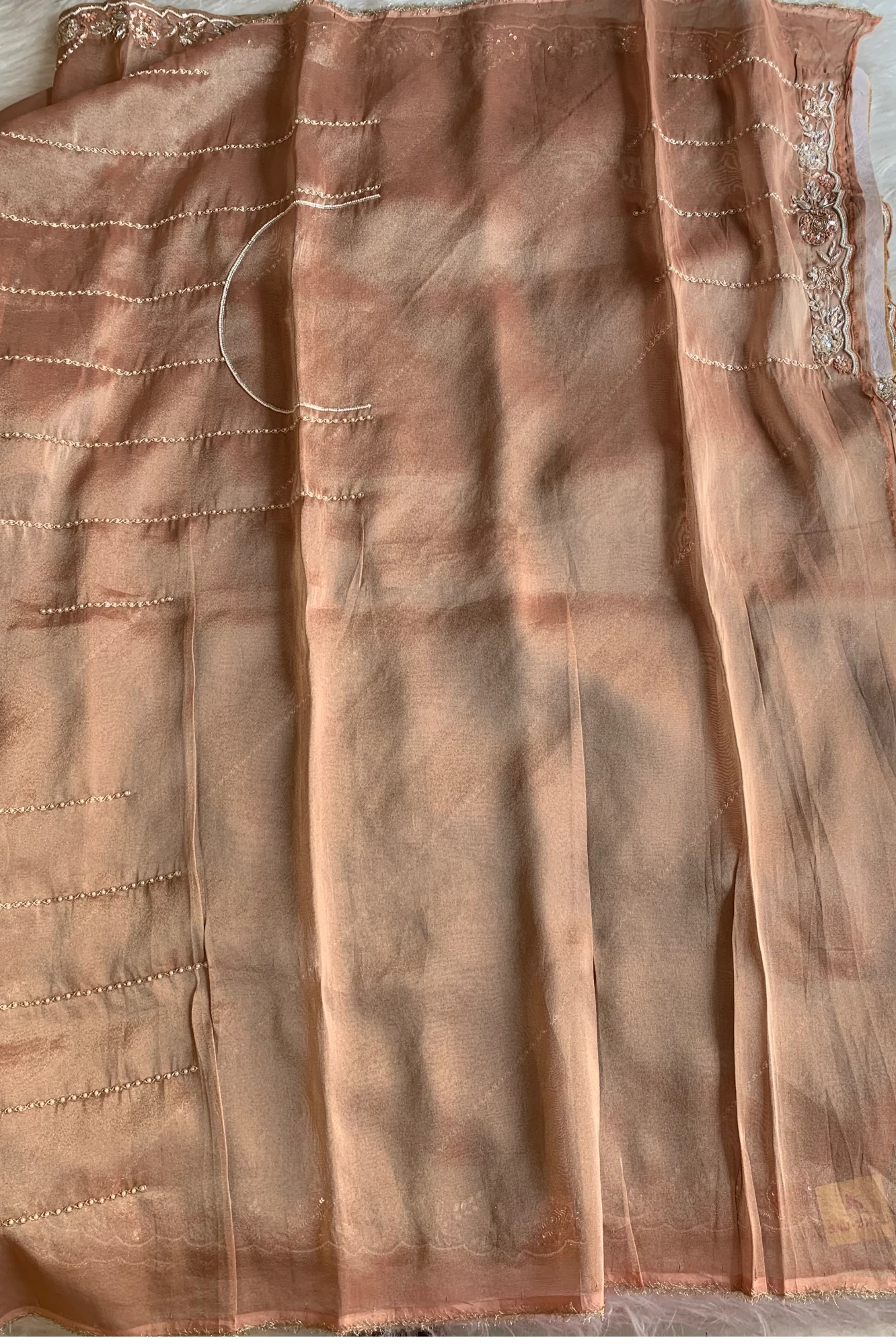Rust Orange Tissue Saree 14600