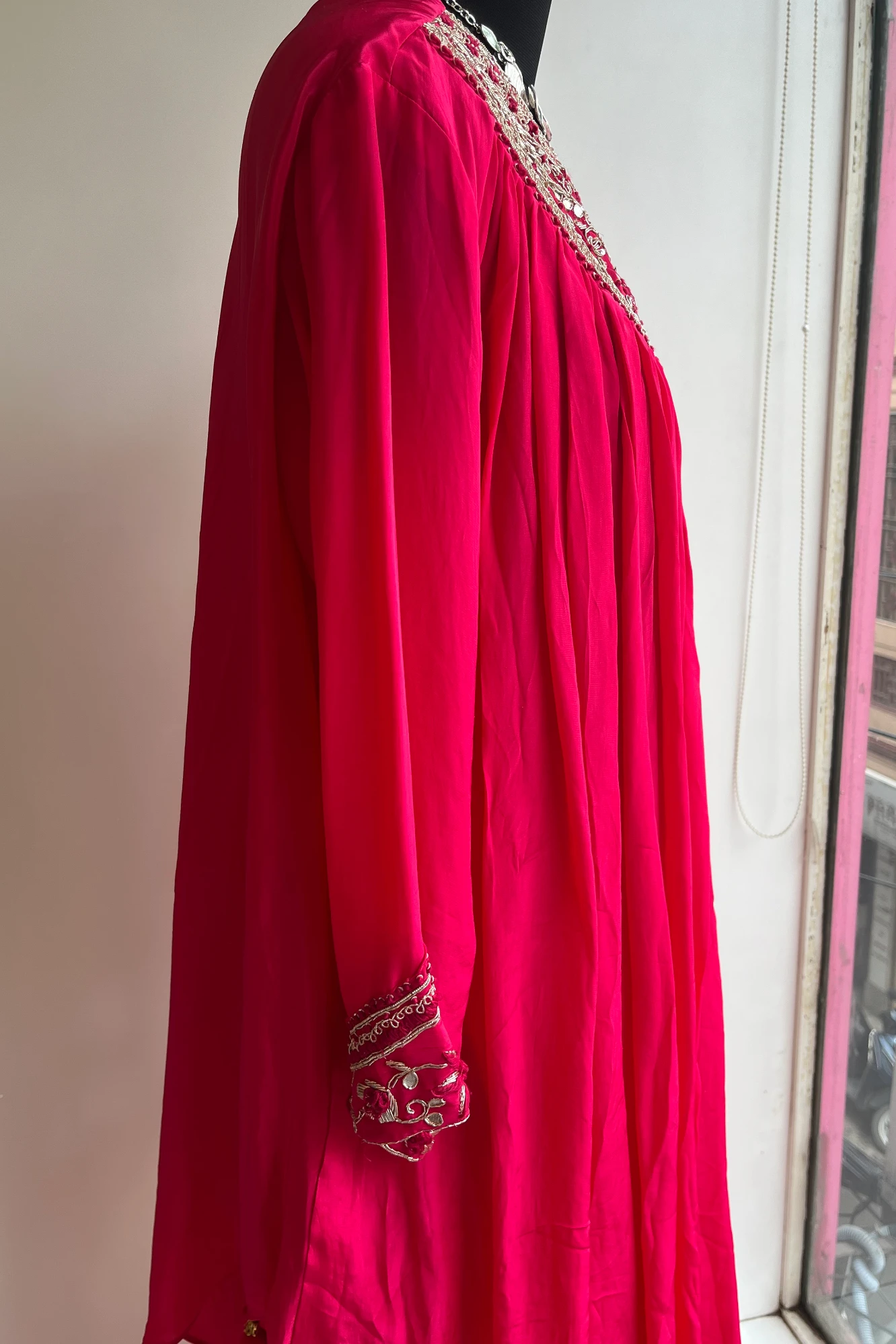 Hot Pink Designer Cowl Skirt Set with Zardosi & Thread Work 5336 01 (40)