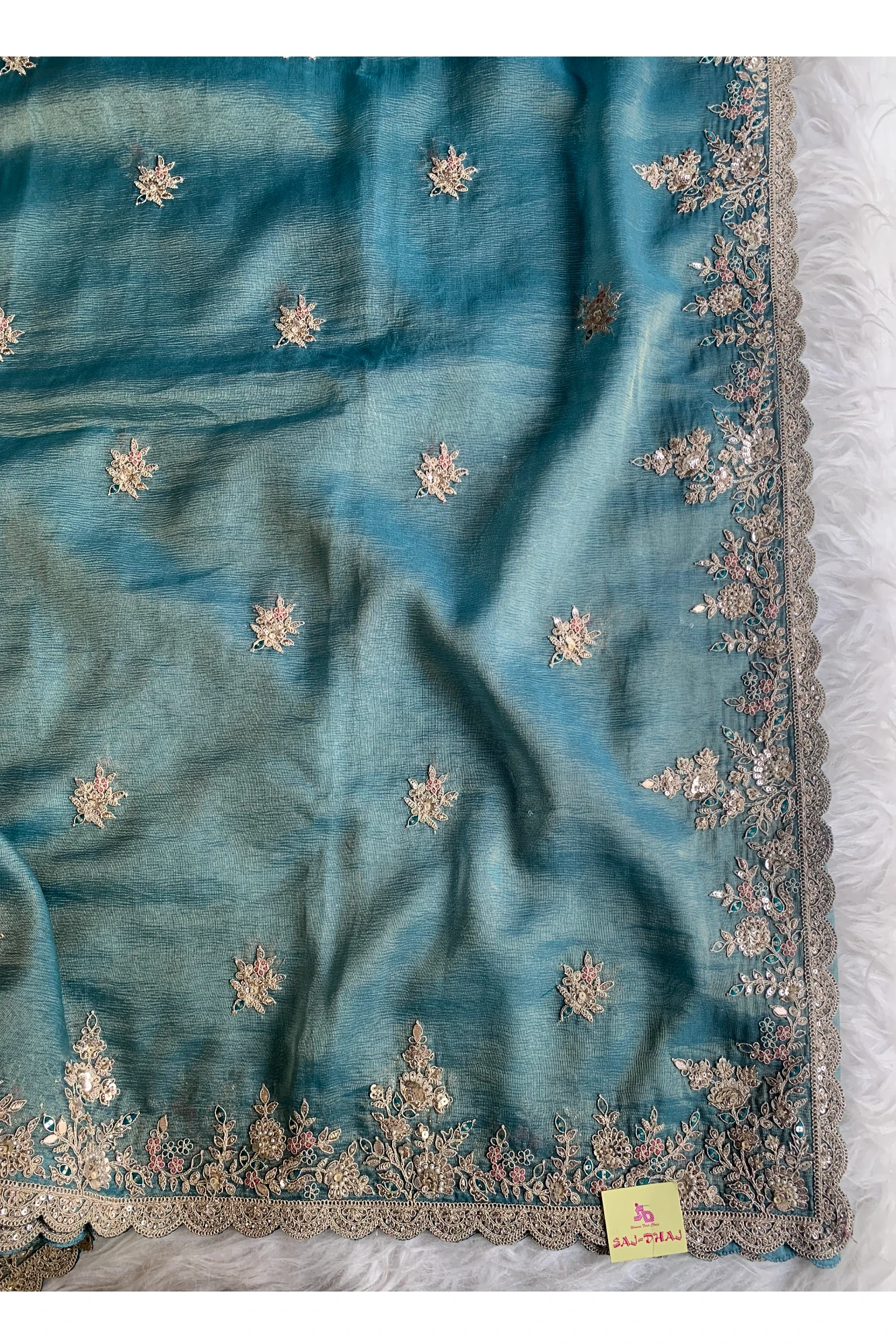 Sea Blue Crush Tissue Saree 5777 12