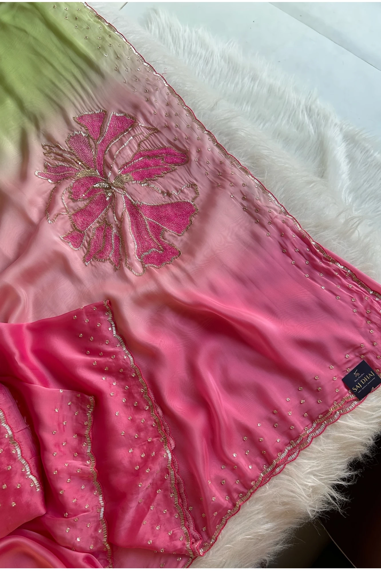 Three-Tone Ombre Habutai Silk Saree with Designer Pallu 5765 03