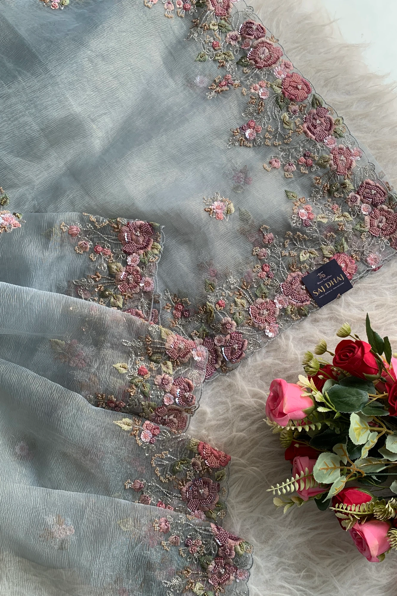 Sky Blue Crush Organza Saree 5649 05