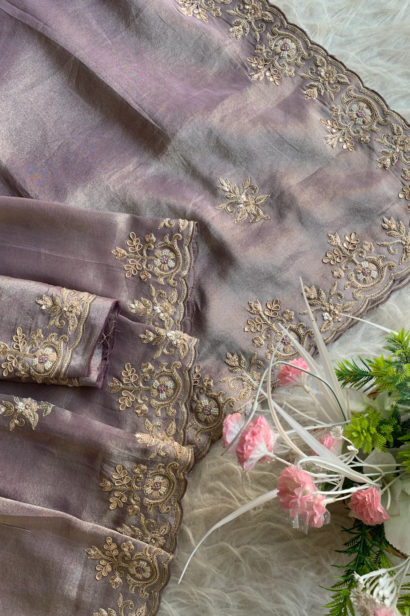 Lilac Aari Embellished Tissue Saree 5760 01