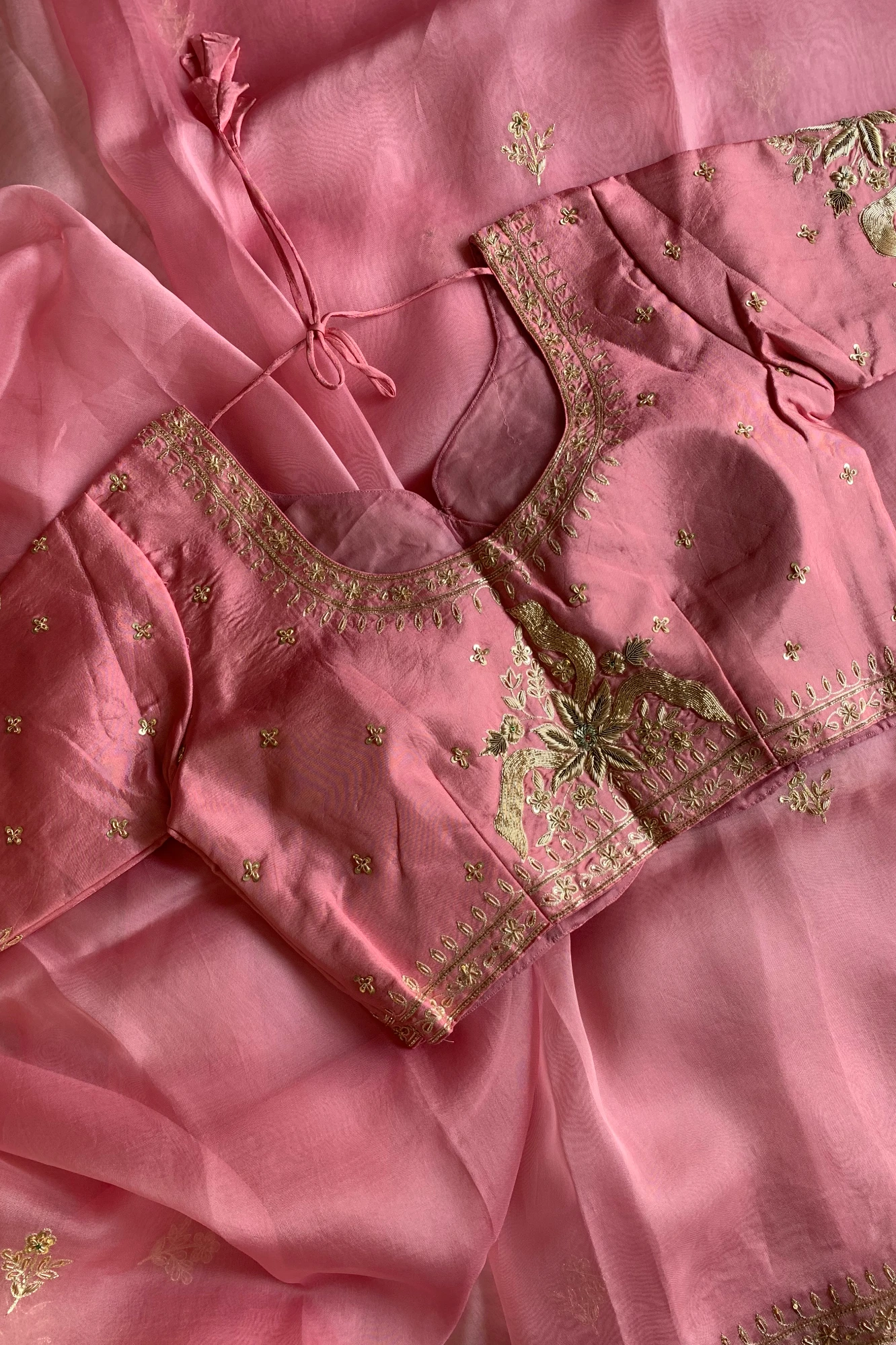 Baby Pink Embellished Pure Organza Saree 5843 01